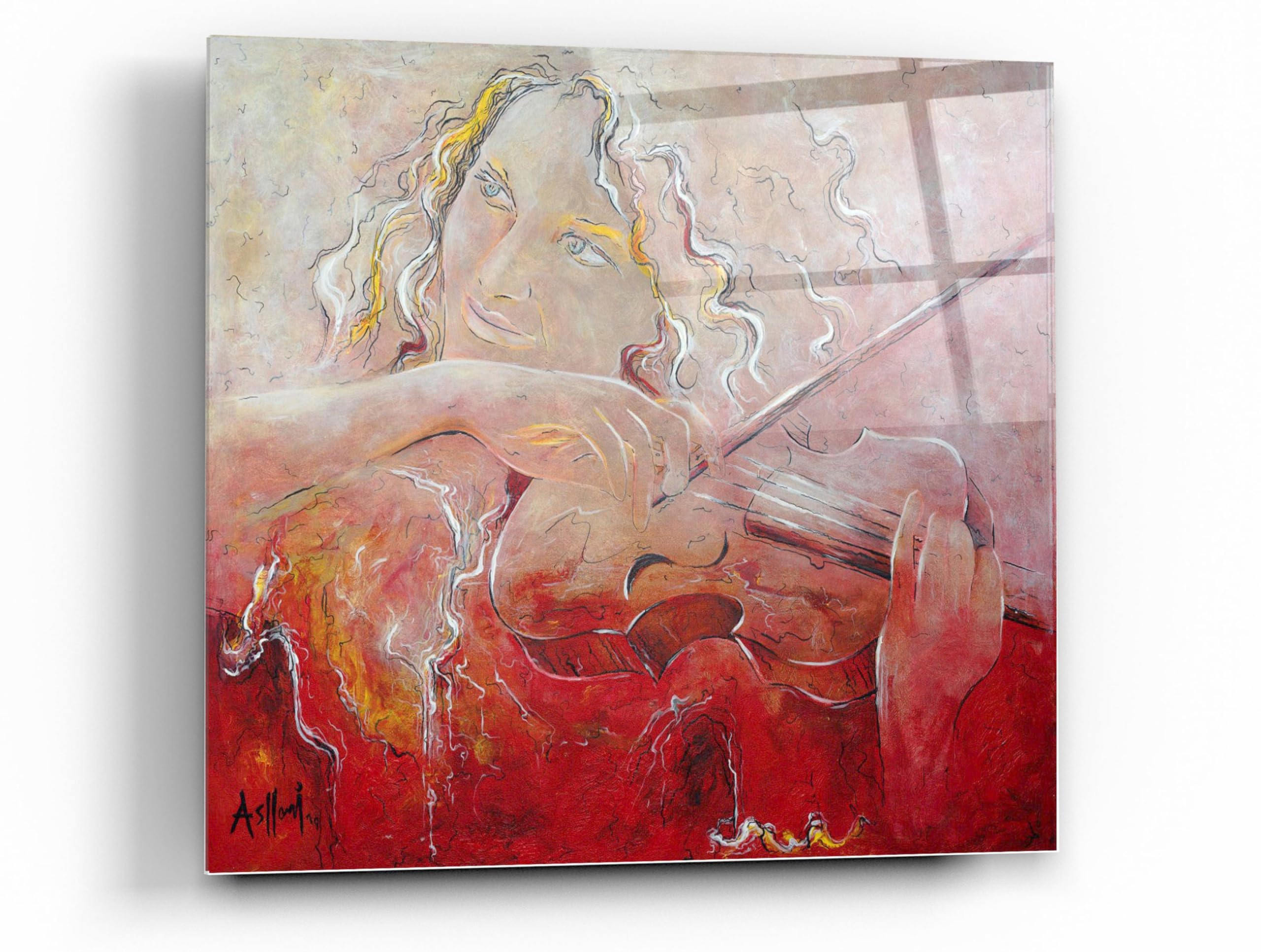 Epic Art 'Violinist' by Sam Asllani - Premium Acrylic Glass Wall Art Painting 24x24 Inches - Perfect for Living Room, Bedroom, or Office Decor