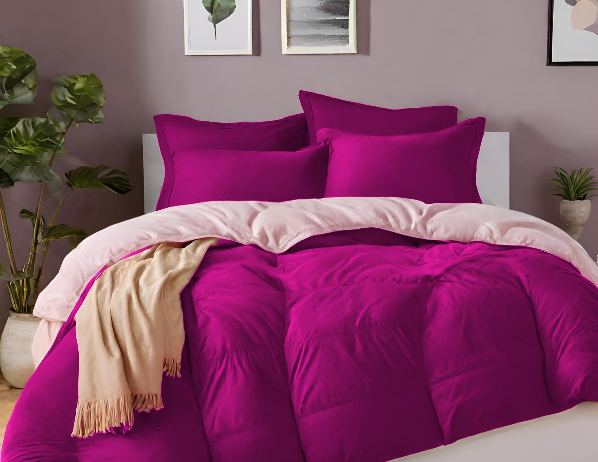 Embossed Lightweight Bed Comforter Set | 3Pcs All Season Down Alternative Reversible Comforter with Pillow Cases | Hypoallergenic Bedding for Master Bedroom, Guest Room & Dorm | Soft Purple Comforter for Year-Round Comfort