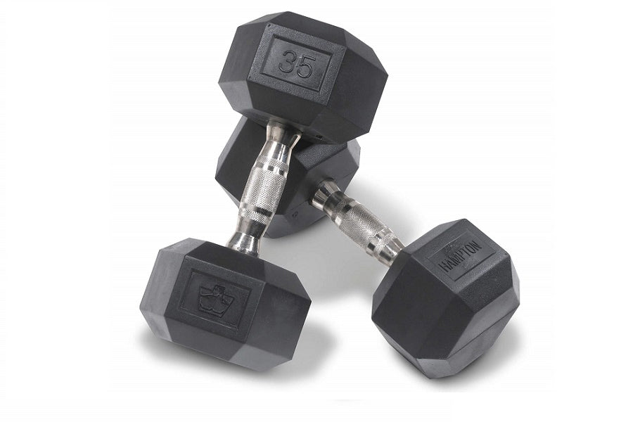 Premium Hampton Urethane DURA BELL Hex Dumbbells - 5-50lbs Weight Set for Home Gym, Strength Training & CrossFit Workouts - Non-Slip Grip, Durable Rubber Coating for Floor Protection