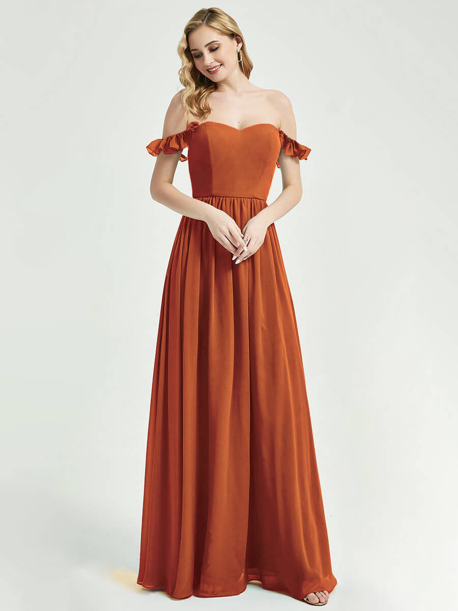 Elegant Burnt Orange Convertible Chiffon Bridesmaid Dress with Detachable Straps - Perfect for Weddings, Formal Events & Special Occasions