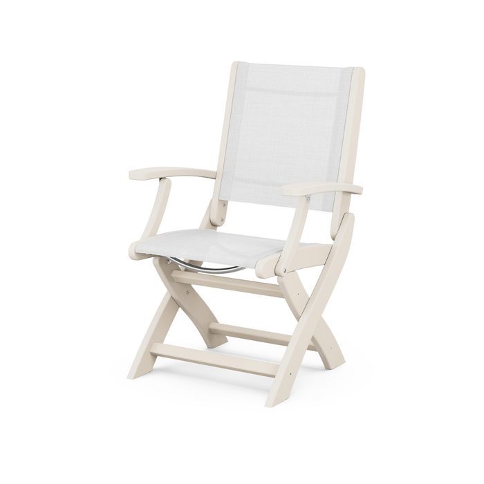 POLYWOOD Coastal Folding Chair - Durable Outdoor Furniture for Patio, Beach & Poolside - Weather-Resistant Adirondack Style Chair with Cup Holder