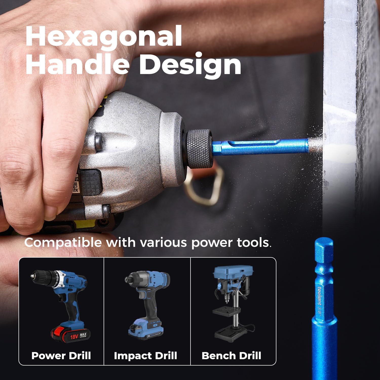 Toolant 5PCS Diamond Drill Bit Set for Glass, Porcelain, Ceramic & Tile - 1/4