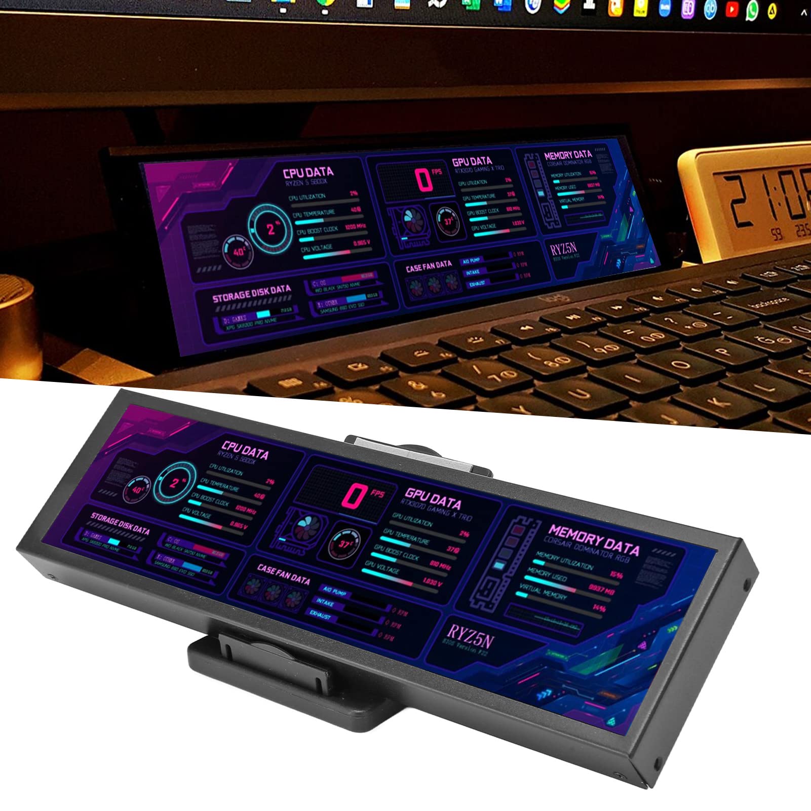 8.8 Inch Computer Temperature Monitor Metal IPS Case for Laptop & Notebook - AIDA64 Compatible Secondary Display Chassis for Single Board Computers (Black) | Perfect for PC Builds, Gaming Rigs & DIY Electronics Projects