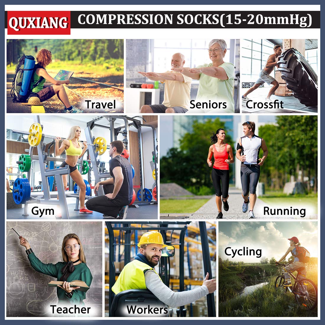 QUXIANG 3 Pairs Compression Socks for Women & Men - 15-20 mmHg Graduated Support Socks for Improved Blood Circulation - Best for Running, Athletic, Cycling & Travel - Perfect for Sports Recovery & Long Flights