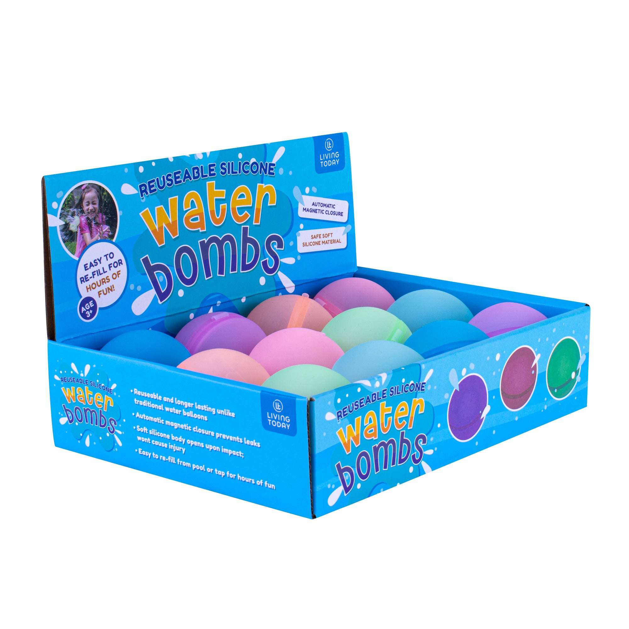 12-Piece Magnetic Closure Silicone Water Bombs - Reusable Splash Balls for Kids Outdoor Water Games, Pool Party, Summer Fun & Backyard Activities