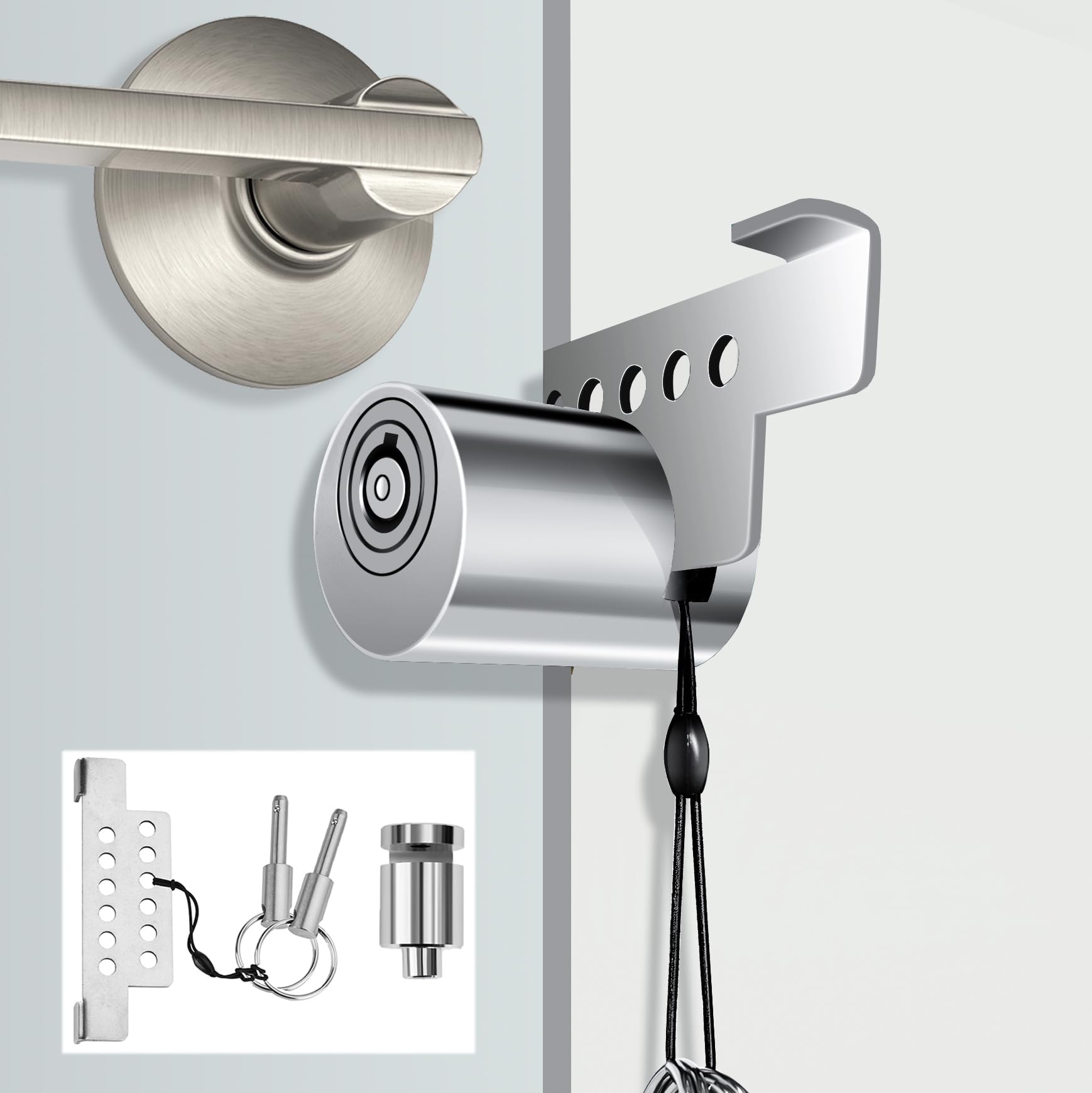 MOSECYOU Portable Keyed Door Lock - No Drill Installation for Home, Apartment, Bedroom, Hotel & Travel Security | Child Safety Protection Extra Lock with Key | Perfect for Temporary Use, Renters & Enhanced Privacy