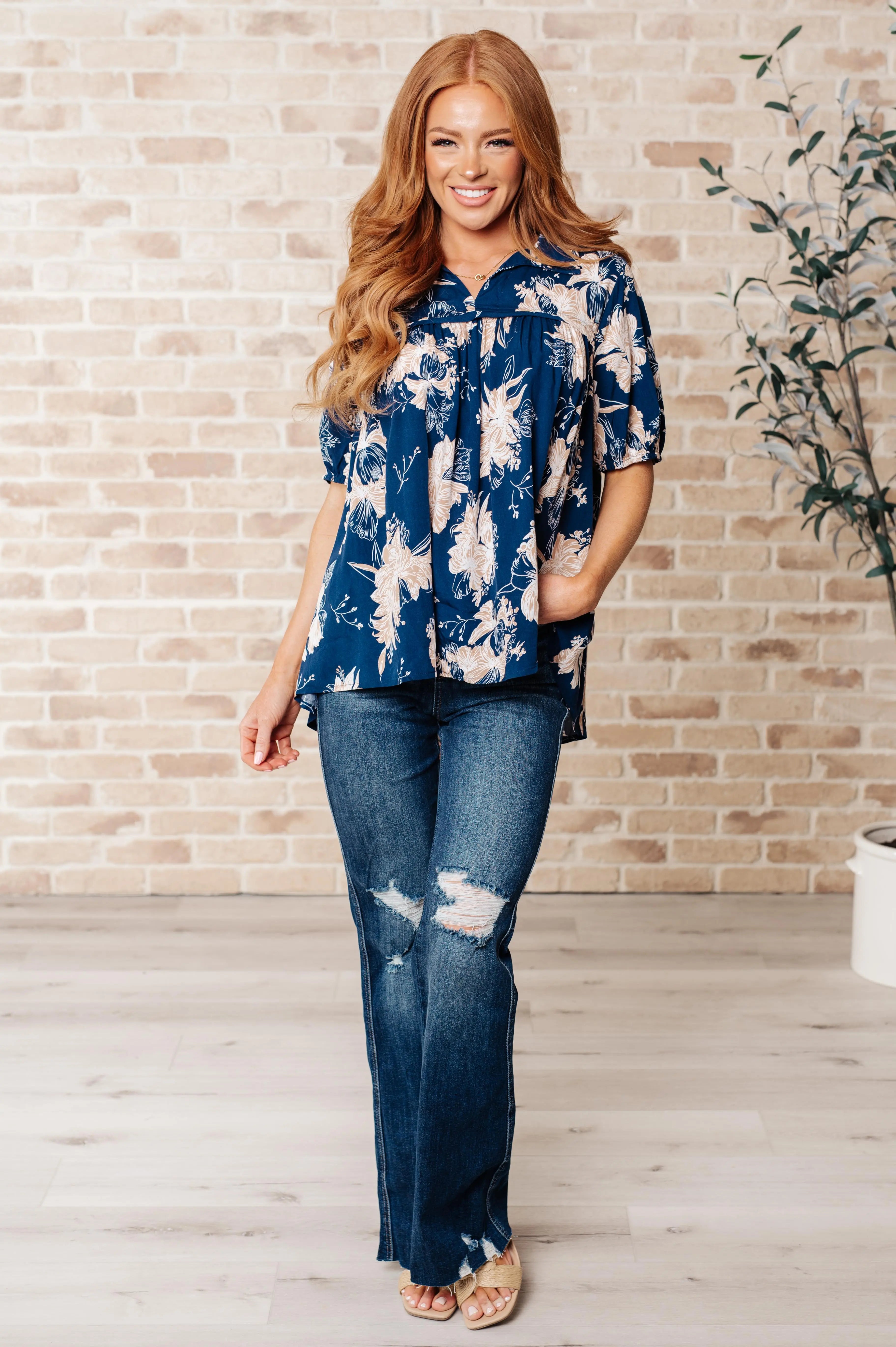 Just Coasting Floral Blouse - Women's Elegant Floral Print Top for Casual Wear, Office & Date Night Outfits | Perfect for Spring & Summer Fashion