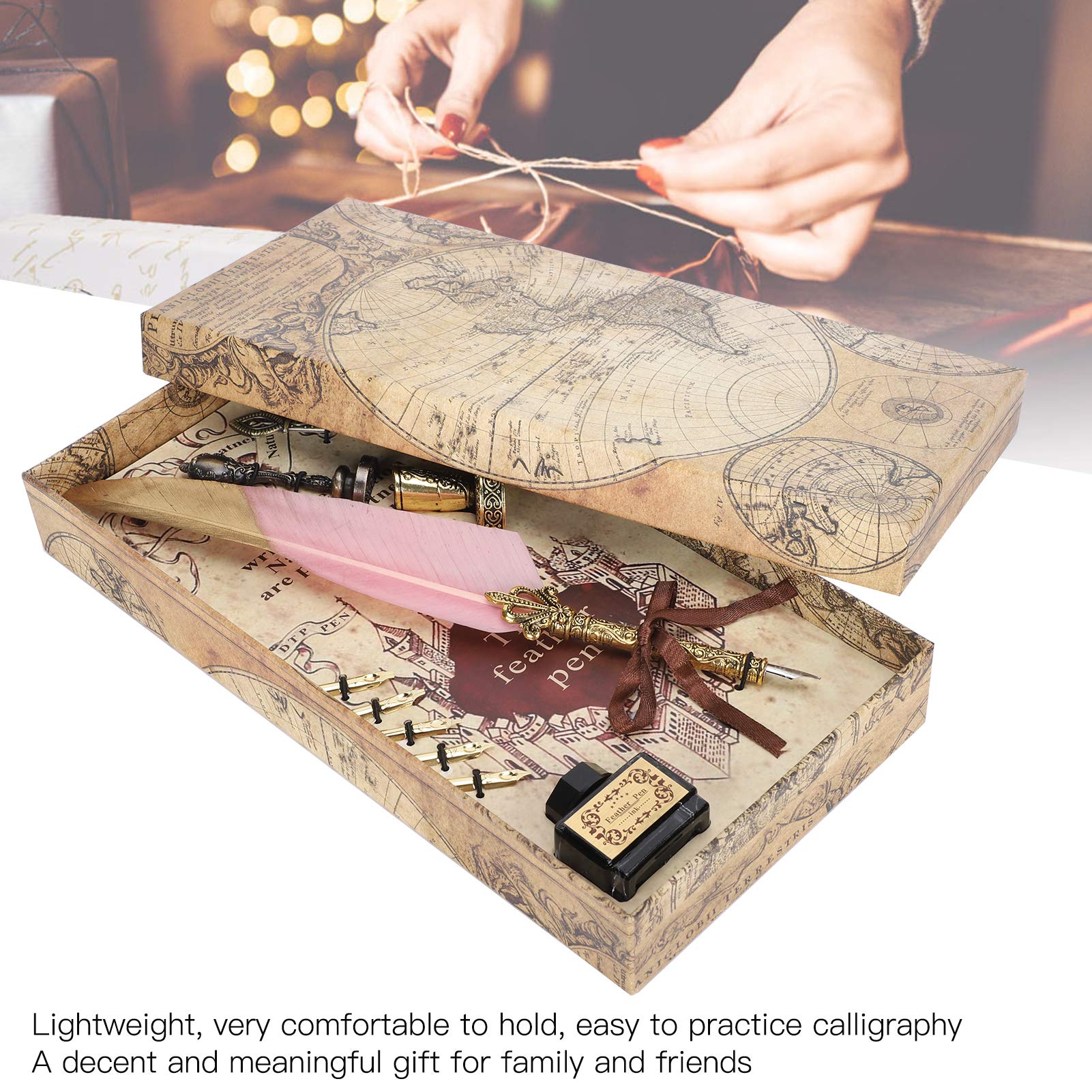 Vintage Feather Pen Set - Retro Calligraphy Dip Quill Pen with 5 Extra Nibs, Seal Stamp, Wax Melting Spoon, Pen Holder & Empty Ink Bottle (Pink) | Perfect for Wedding Invitations, Scrapbooking & Vintage Letter Writing