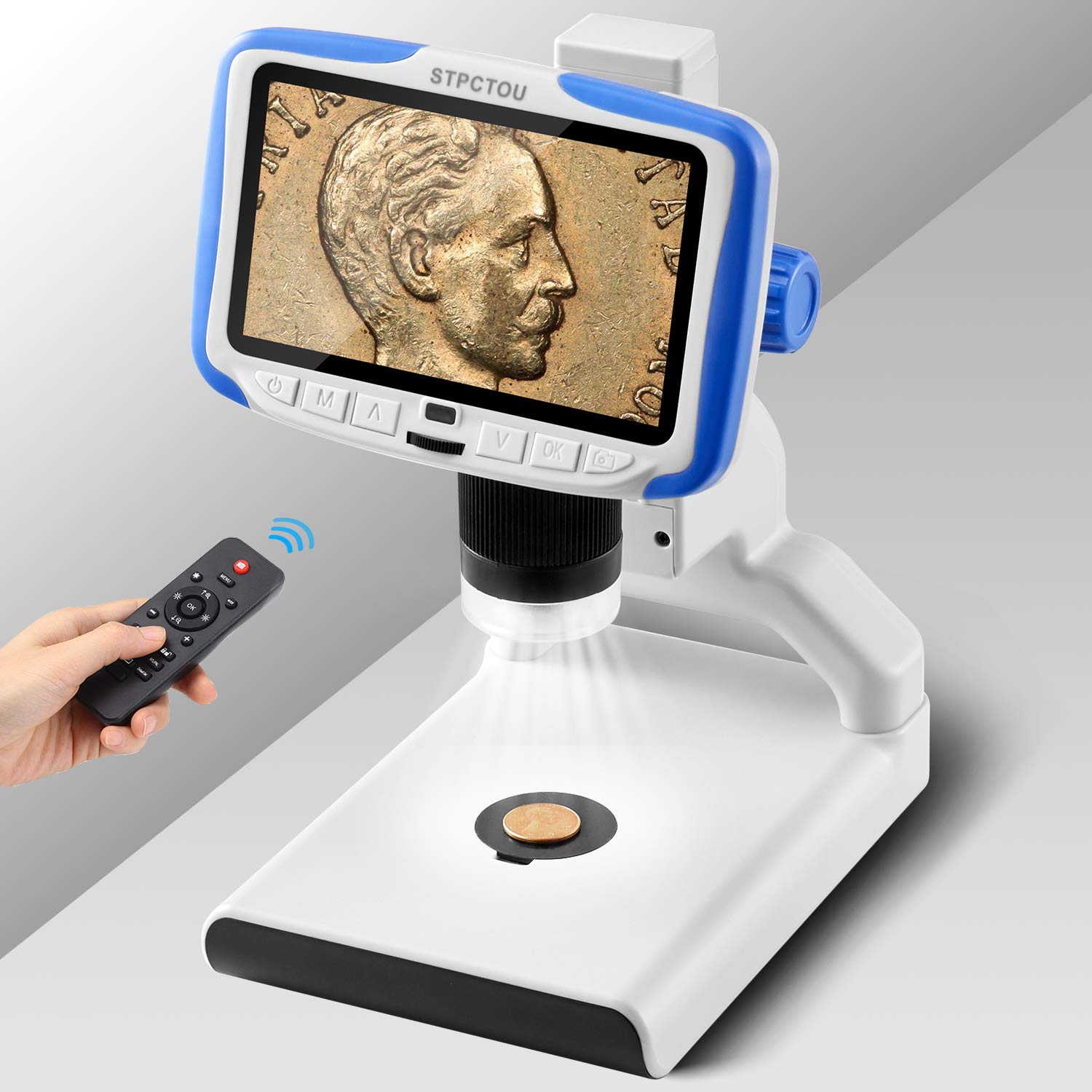 5 Inch FHD LCD Digital Microscope with 200X Magnification - USB Coin Microscope for Kids & Adults, 1920x1080 Video Recorder, Includes Base Light & Sample Slides - Perfect for Science Labs, Education, Coin Collecting & Hobby Exploration