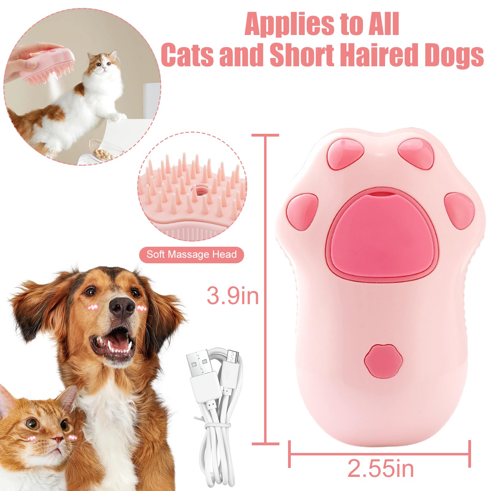 Rechargeable Cat Grooming Brush - 3-in-1 Deshedding & Massage Tool for Pets at Home