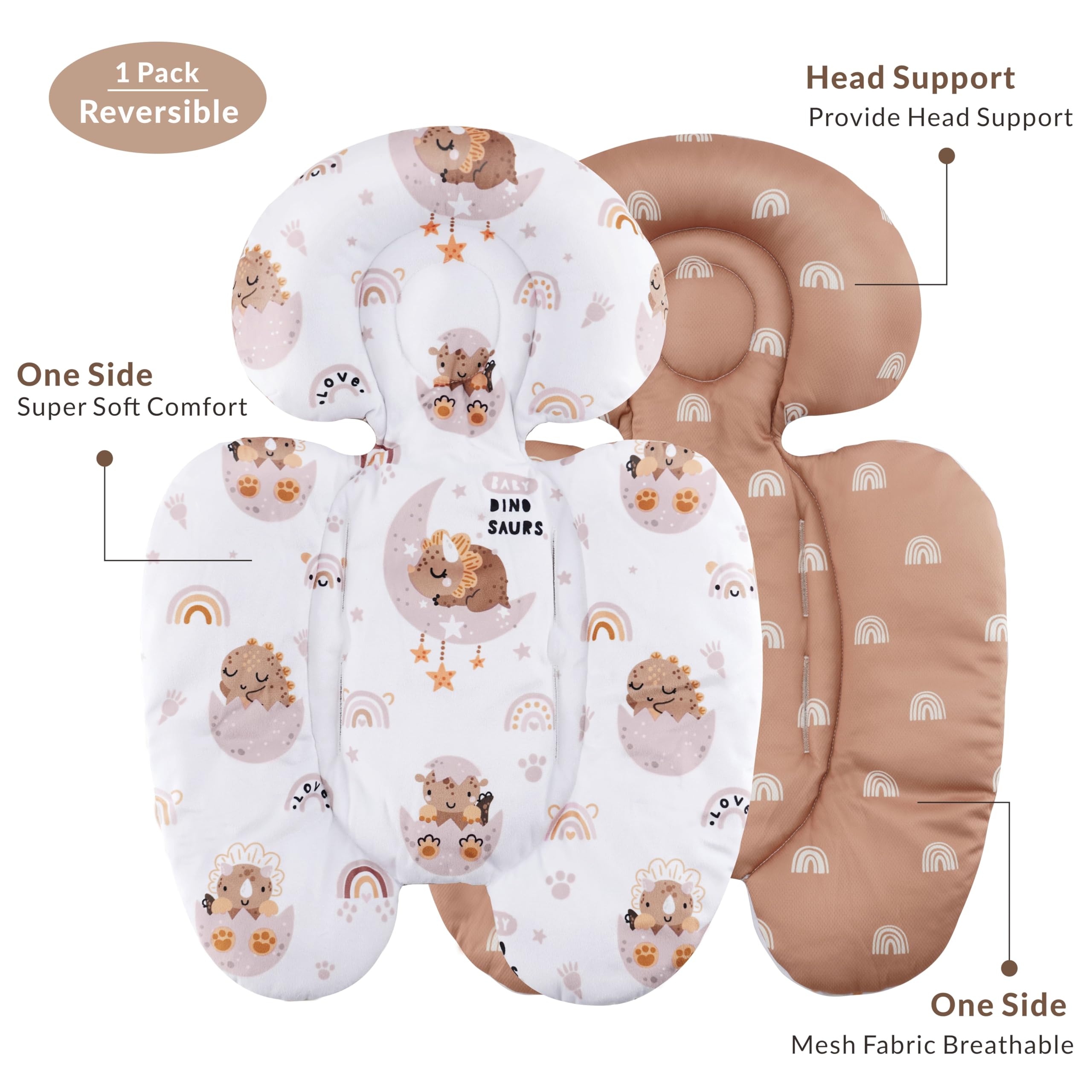 Baby Head and Body Support Insert for 4moms Mamaroo Swing & Graco Swing & Infant Car Seat - Newborn Cushion with Reversible Design, Breathable Soft Fabric (Dinosaur Print) - Perfect for Napping, Swinging, and Car Rides