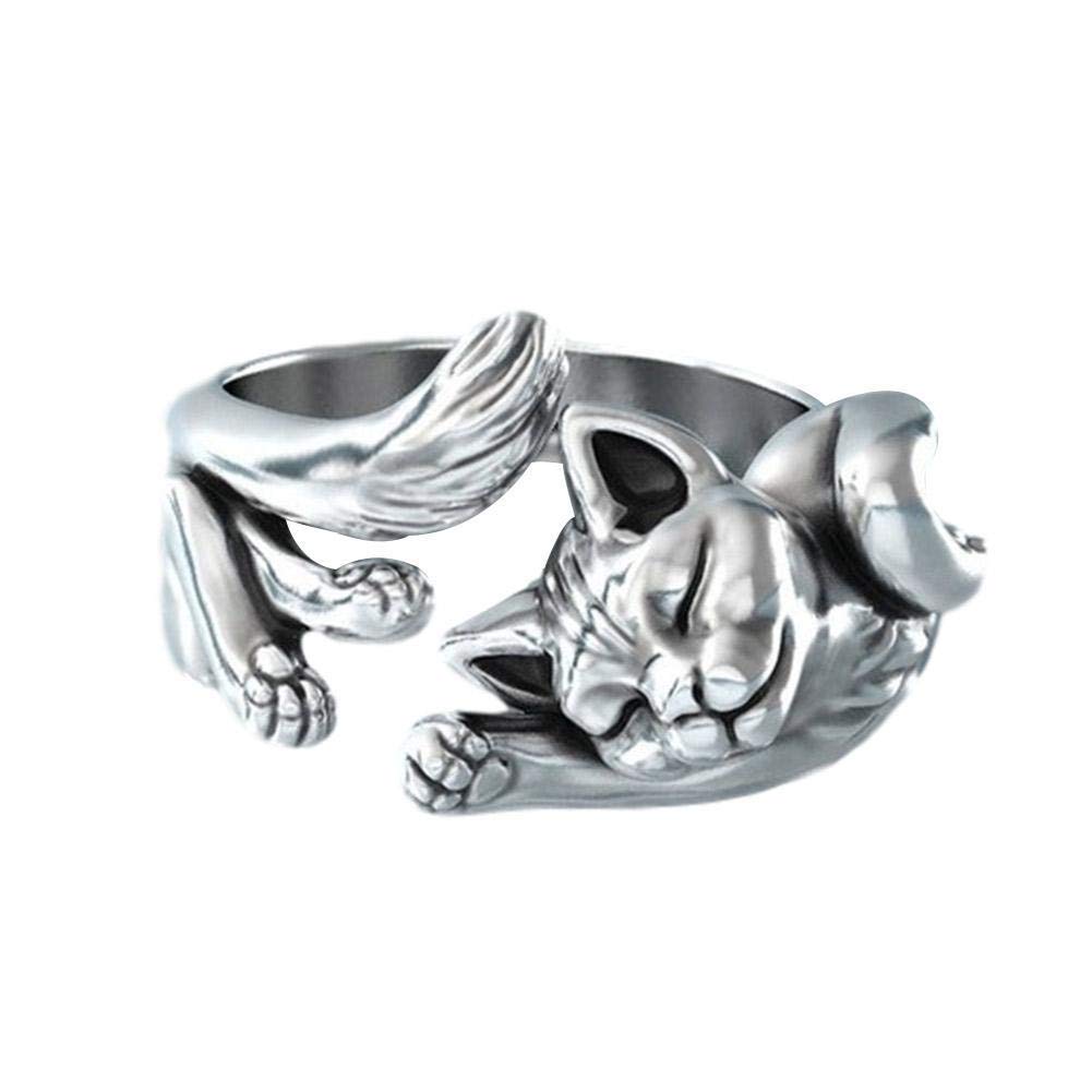 Adjustable Silver Cat Open Ring - Unique Animal Shape Statement Jewelry for Women & Girls - Perfect Valentine’s Day & Birthday Gift - Great for Parties, Date Nights & Everyday Wear