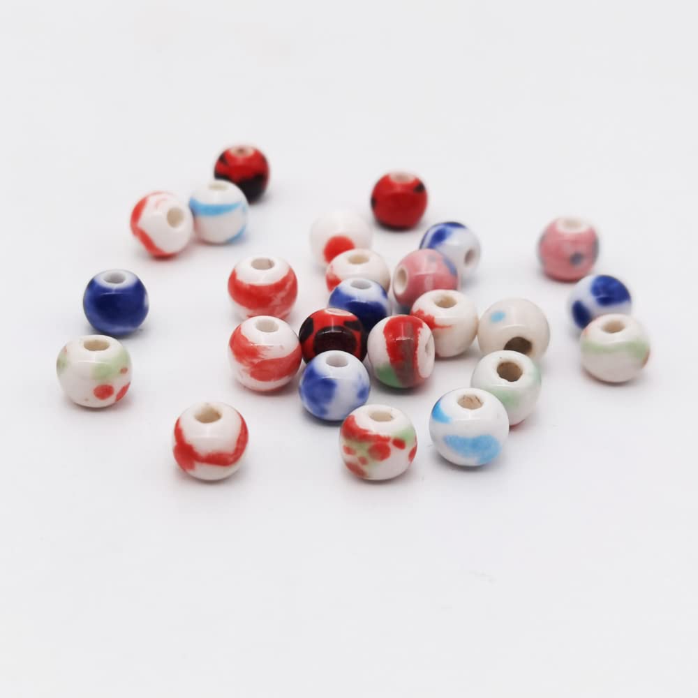 180-Piece 8mm Chinese Porcelain Beads for Jewelry Making - DIY Bracelets & Necklaces - Water-Ink Ceramic Beads for Handcrafted Boho, Wedding & Fashion Jewelry Designs