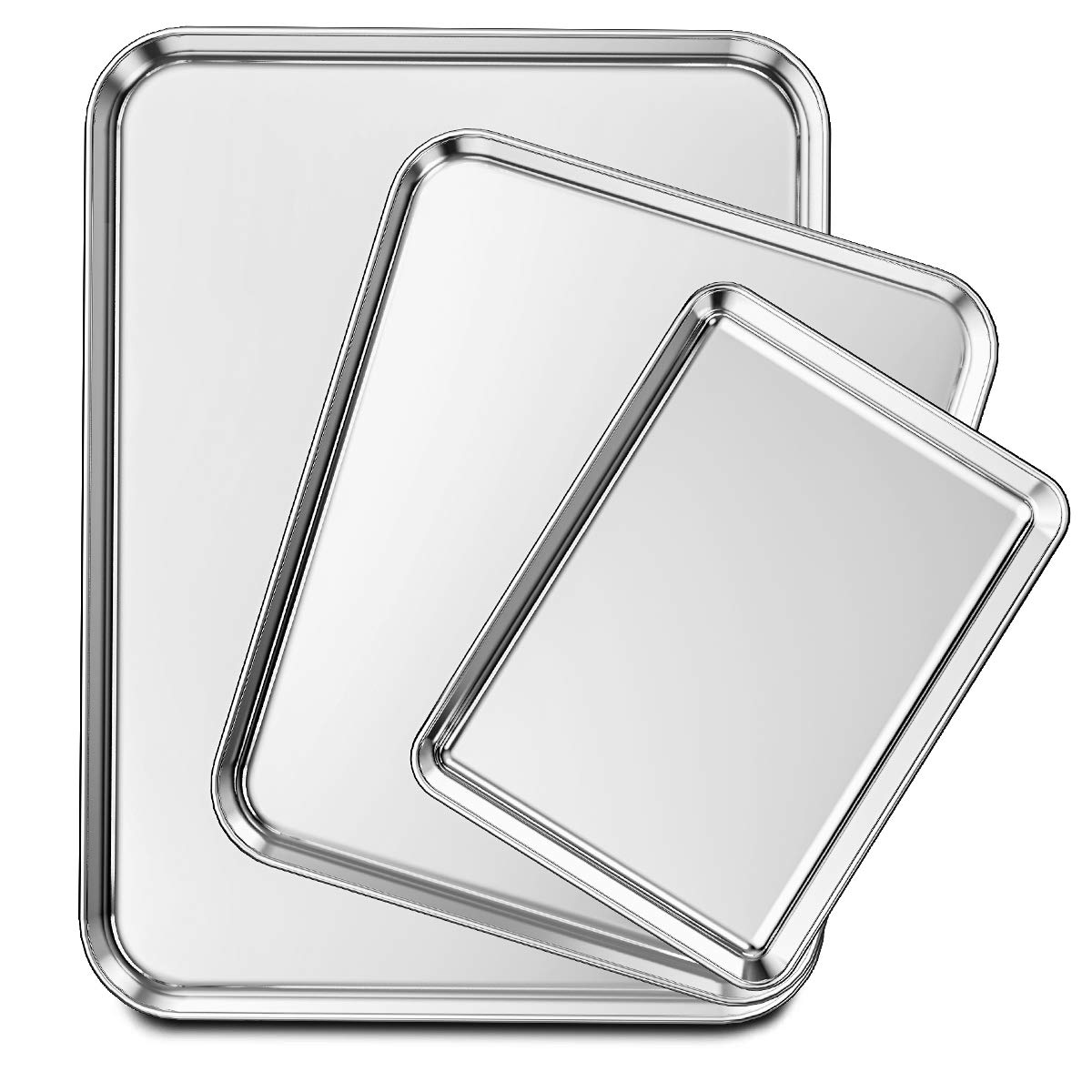 Wildone Stainless Steel Baking Sheet Set of 3 - 9/12/16 Inch Non-Toxic Cookie Sheets | Heavy Duty & Easy Clean Baking Pans for Cookies, Roasting Veggies & Meal Prep