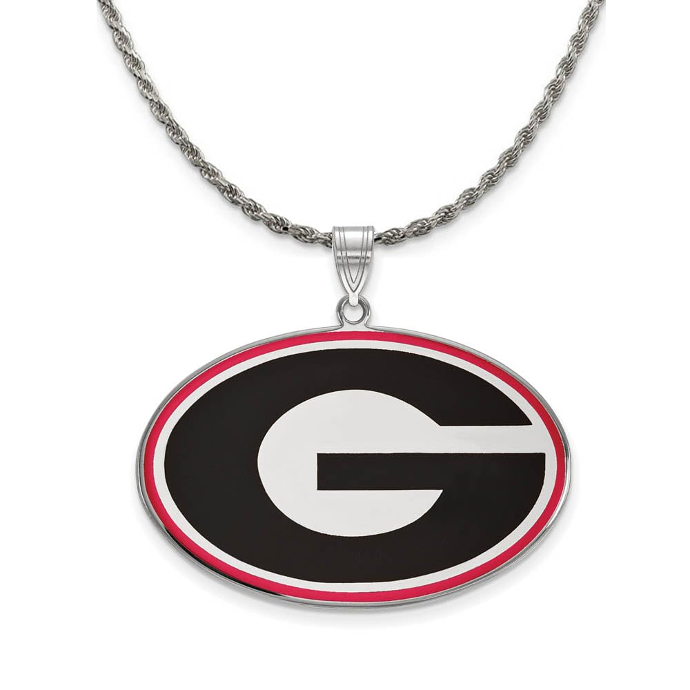 UGA Black Bow Sterling Silver Pendant Necklace for Gameday