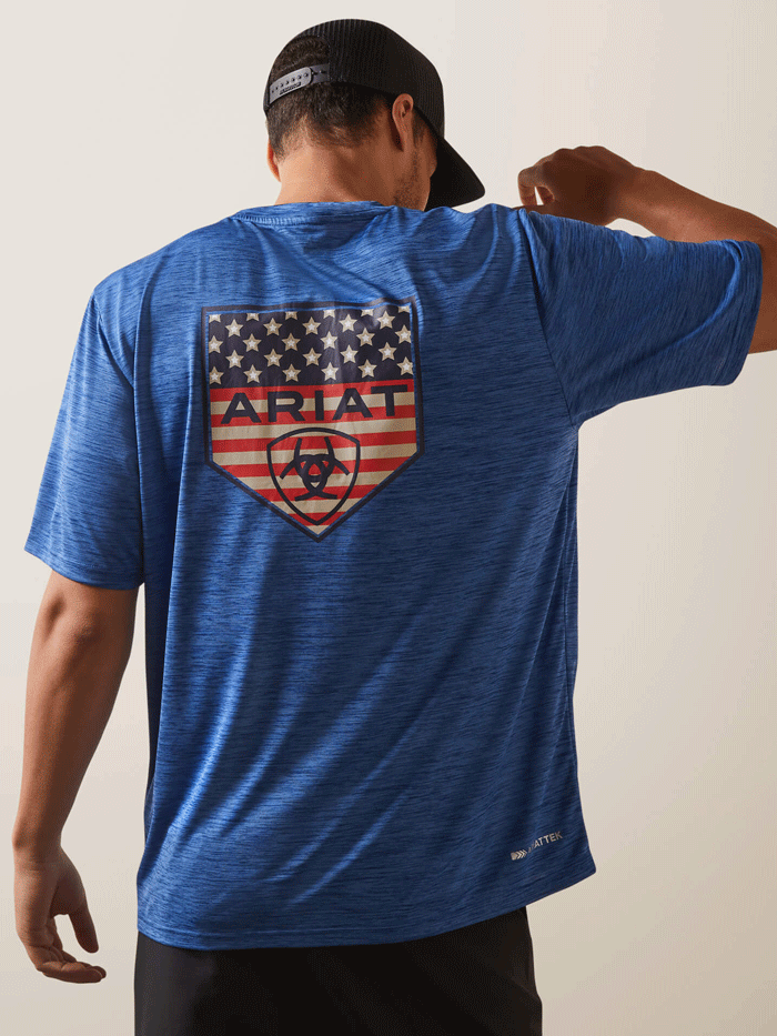 Ariat Men's Charger Proud Shield T-Shirt - Breathable Cotton Tee for Work & Outdoor Activities - Monaco Blue Color
