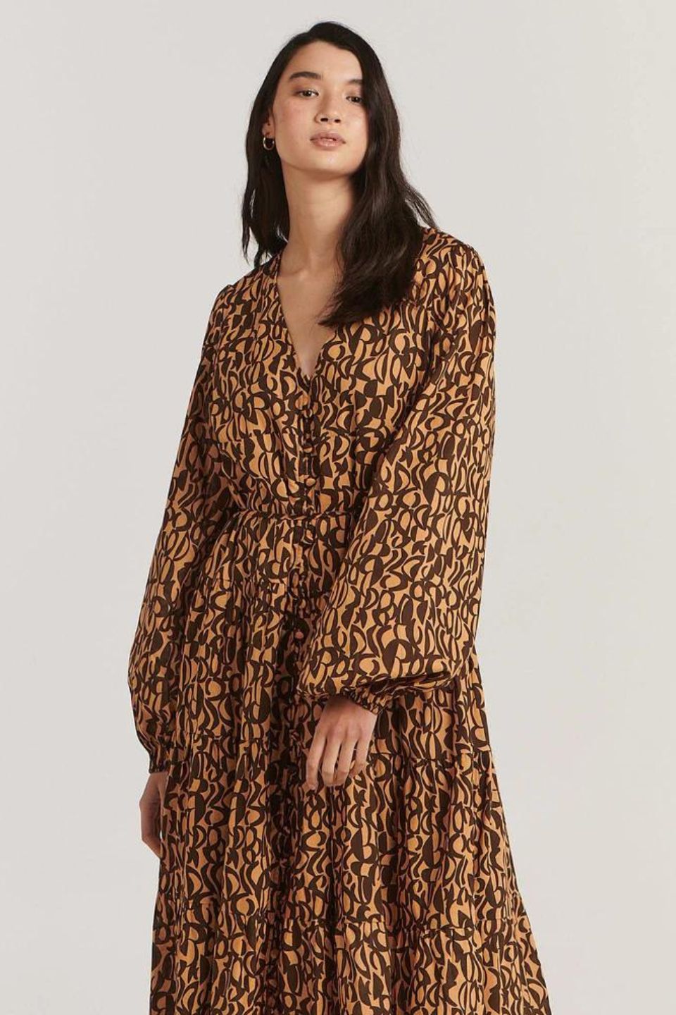 Eyler Chocolate Abstract Long Sleeve Maxi Dress - Elegant Boho Flowy Dress for Women, Perfect for Parties, Weddings & Date Nights