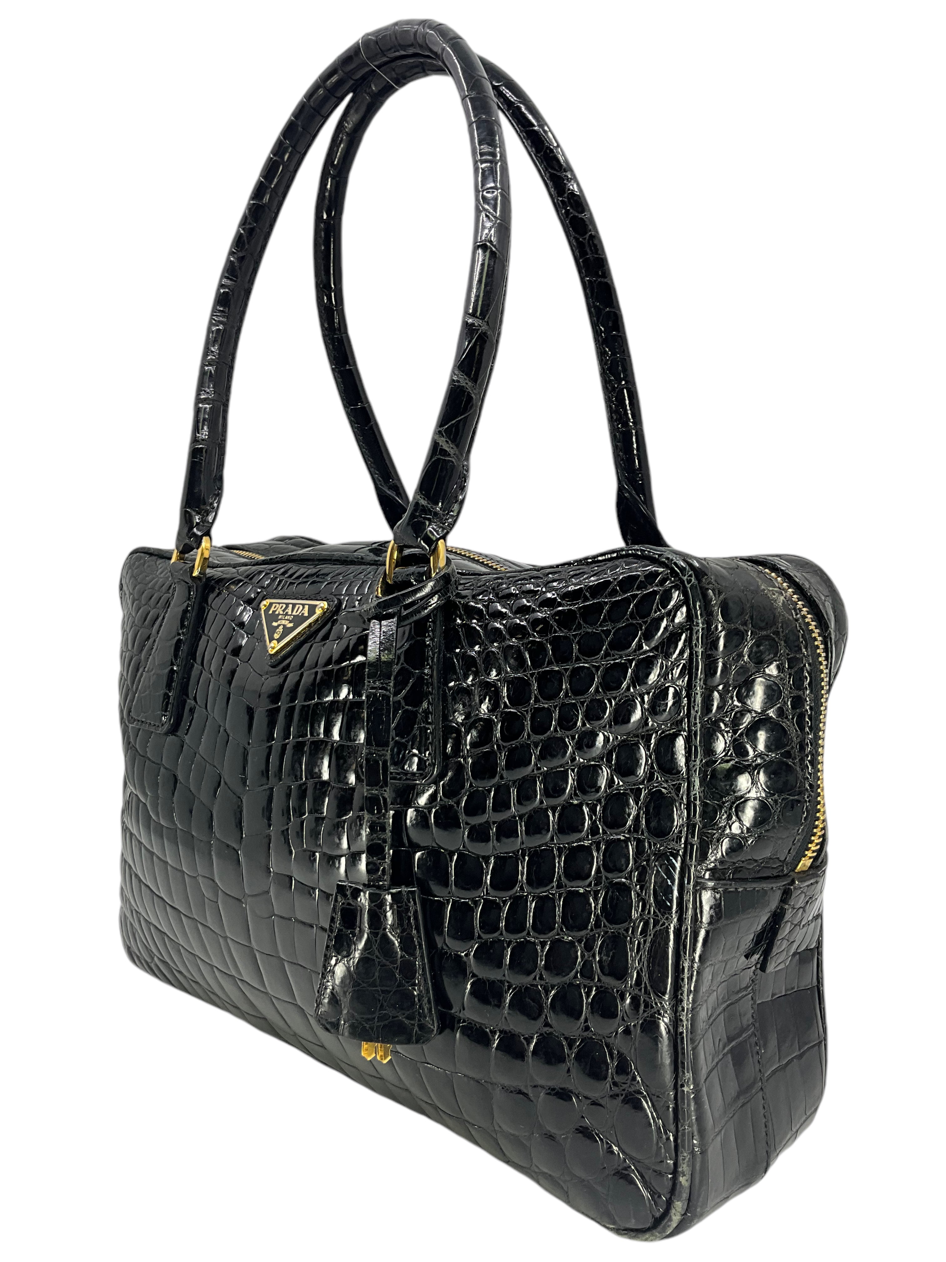 Prada Logo Crocodile Leather Doctor Satchel Bag - Luxury Designer Handbag for Women, Perfect for Work, Travel & Evening Events