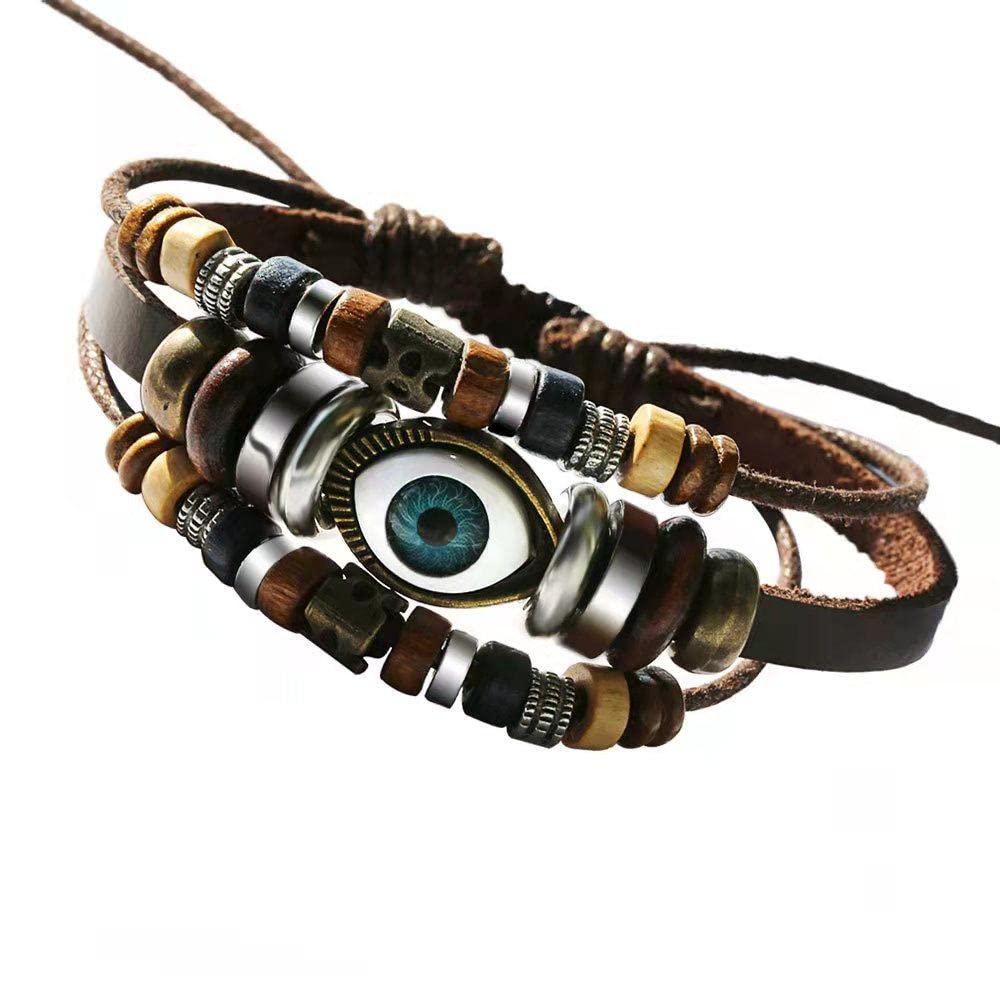 Evil Eye Beaded Bracelet Kit for Women & Men - Adjustable Bohemian Genuine Leather Charm Bracelet with Vintage Multilayer Rope & Handmade Braid Design | Perfect for Yoga, Meditation, Festival, and Boho Fashion Accessories
