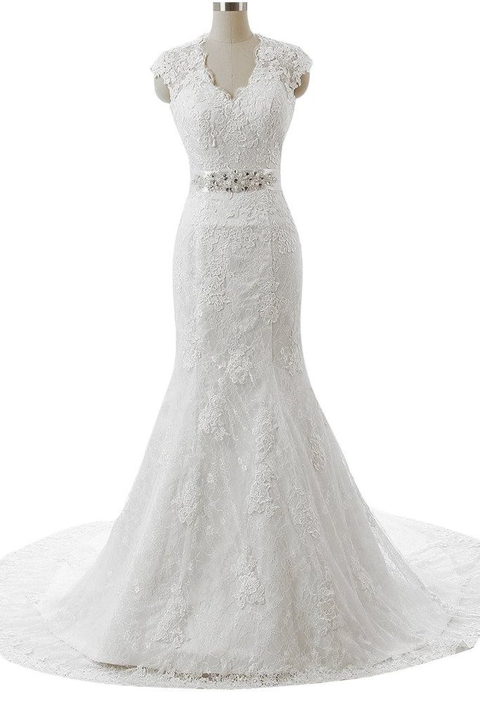Elegant V-Neck Mermaid Wedding Dress with Lace Details - Sexy Bridal Gown for Women - Perfect for Beach Weddings, Church Ceremonies & Romantic Photoshoots