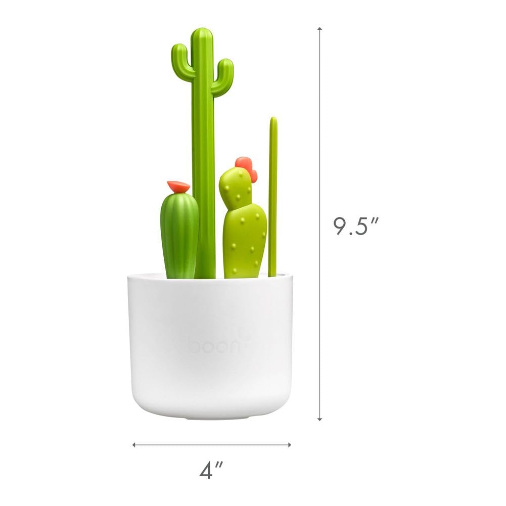 Boon Cacti Baby Bottle Cleaning Brush Set - 4-Piece Kit with Bottle Brush, Nipple Brush, Detail Brush & Straw Brush - Perfect for Drying Rack & Sterilizer - Essential Newborn Feeding Accessories for Breastmilk & Formula Bottles