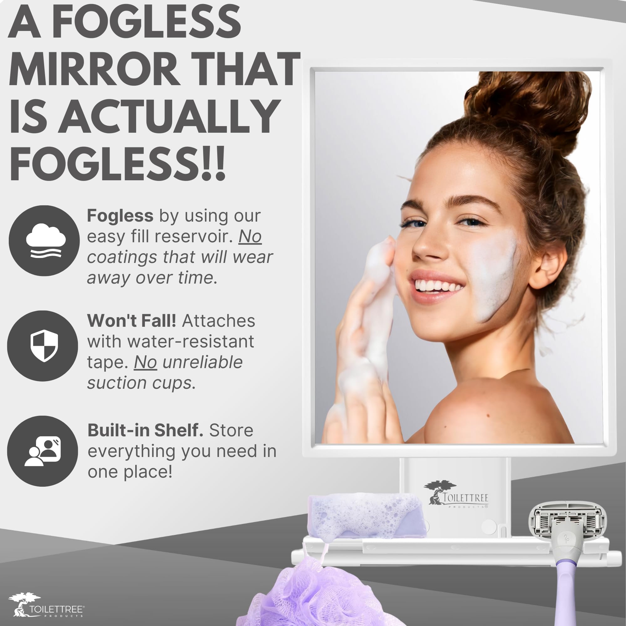 Fogless Shower Mirror for Shaving & Makeup - Adjustable Anti-Fog Bathroom Mirror with Squeegee - Perfect for Steam-Free Grooming and Skincare Routine