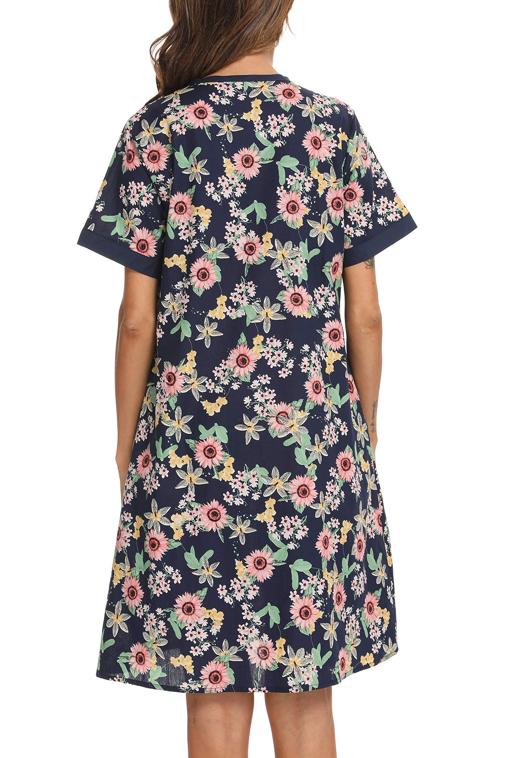 YOZLY Women's Short Sleeve House Dress - Casual Loungewear Robe with Pockets | Perfect for Home, Morning Coffee & Relaxing Evenings