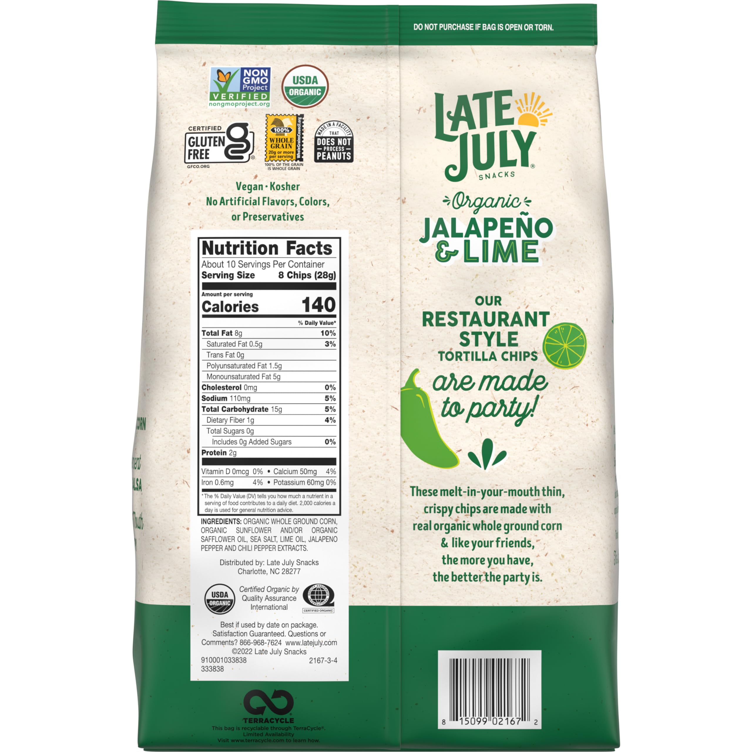 Organic Thin & Crispy Jalapeño Lime Tortilla Chips by Late July - 10.1oz (Pack of 9) | Gluten-Free, Non-GMO Snacks for Parties, Movie Nights & Healthy Snacking