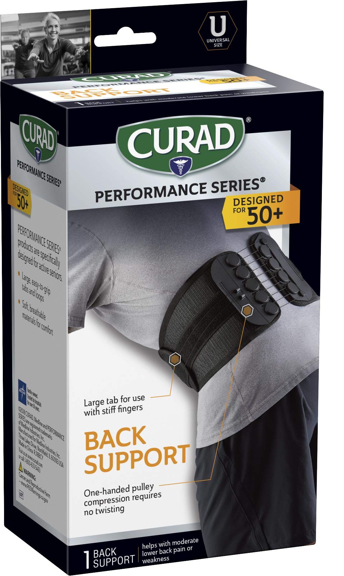 Curad Performance Series Wrap Back Support Belt - Adjustable Lumbar Support for Pain Relief & Posture Correction - Ideal for Work, Sports & Daily Activities