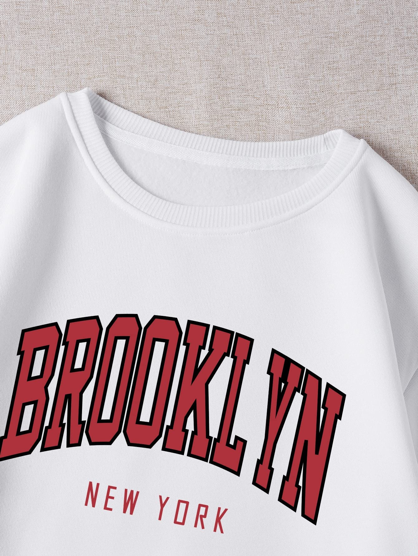 COZYEASE Women's Letter Graphic Print Crewneck Sweatshirt - Casual Long Sleeve Drop Shoulder Pullover Top in White with Red Letters (XS) | Perfect for Everyday Wear, Lounge Outfits & Street Style Fashion