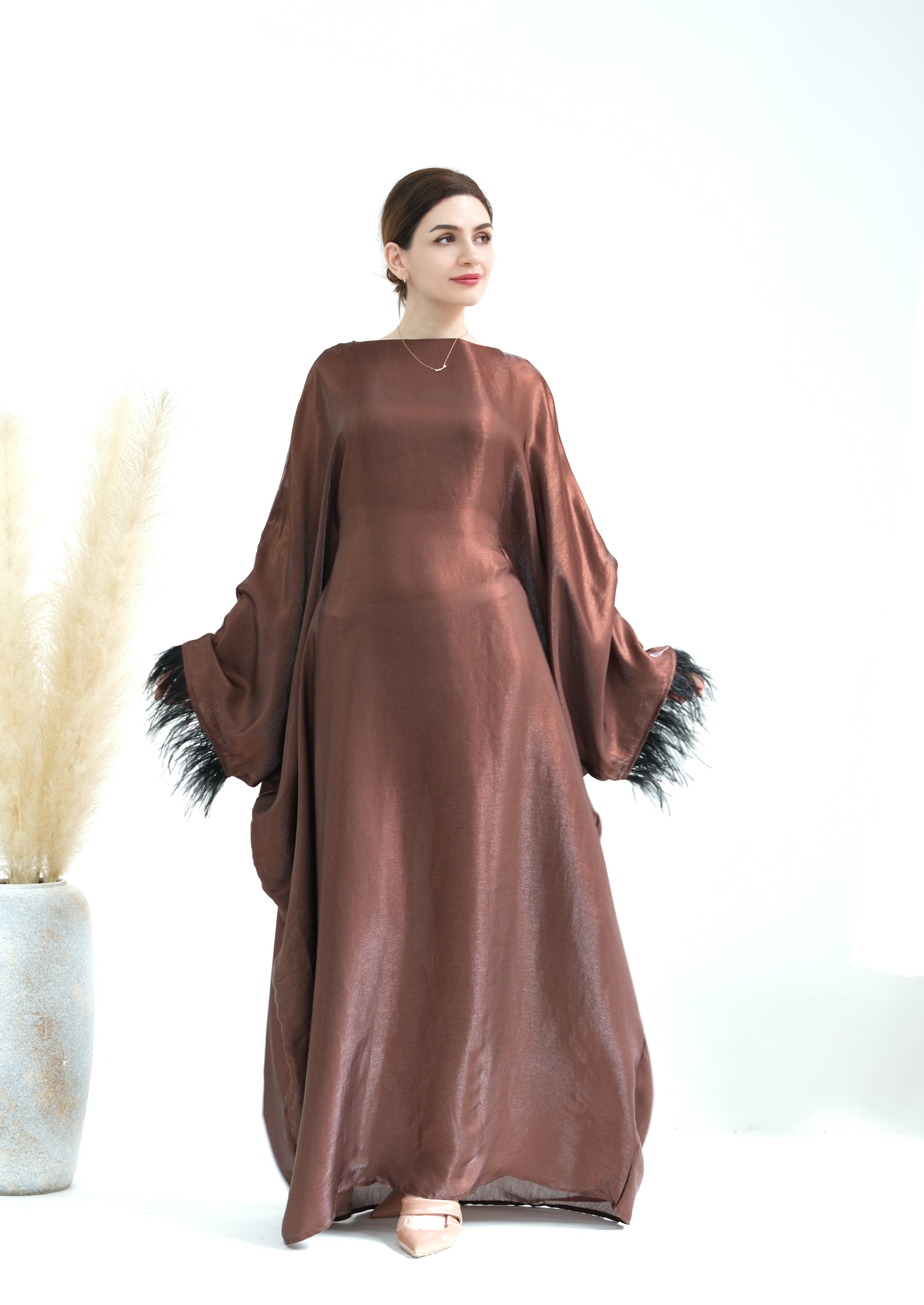 Elegant Marianne Butterfly Abaya Dress - Coffee Color | Modest Islamic Fashion for Women | Perfect for Prayer, Eid, and Special Occasions