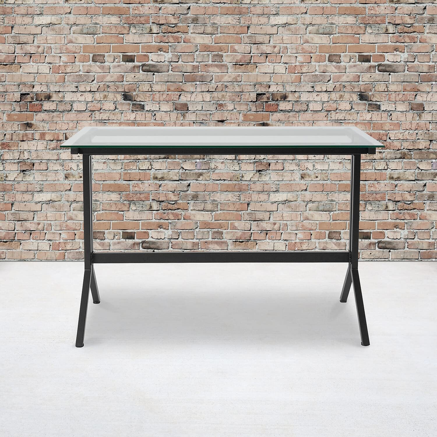 Flash Furniture Highland Collection Glass Computer Desk with Black Metal Frame - Modern Home Office Desk for Work, Study & Gaming - Perfect for Small Spaces & Apartments