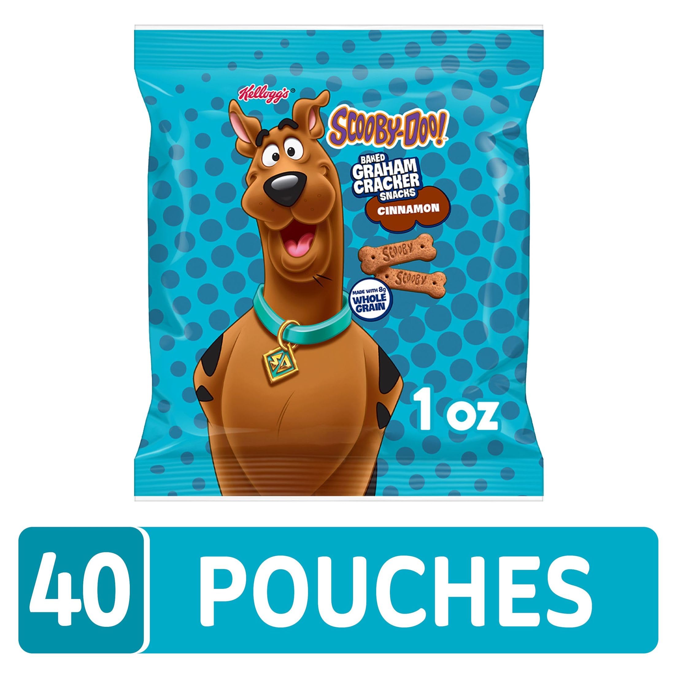 Kellogg's SCOOBY-DOO! Baked Graham Cracker Snacks - Cinnamon Flavored (40 Individually Wrapped Pouches) | Lunch Box Treats, After School Snacks, Kids Party Favors & Movie Night Munchies