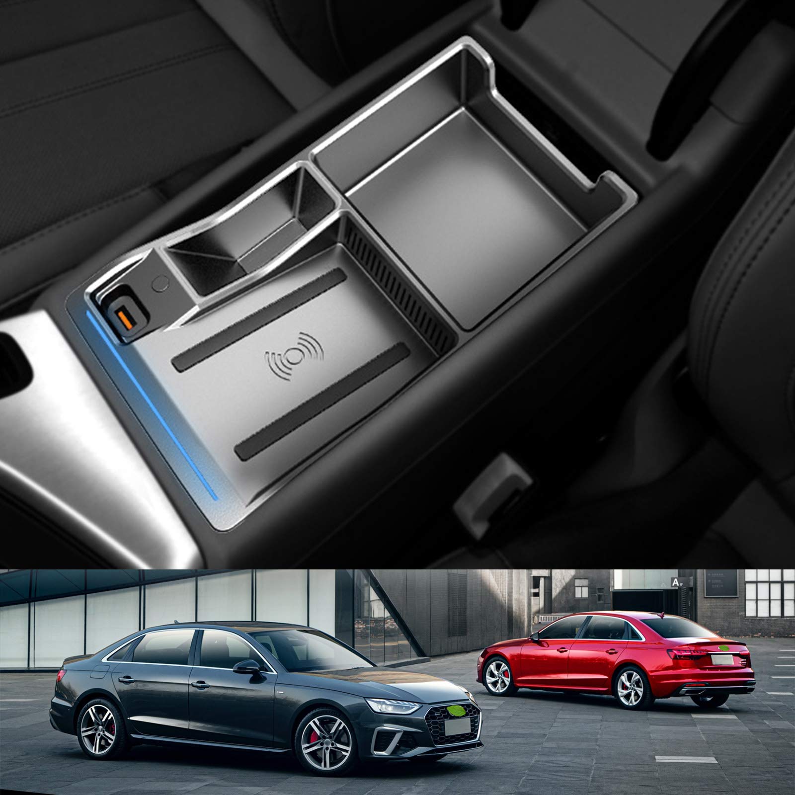 15W Fast Wireless Car Charger for Audi A4 A5 S4 S5 2017-2021 - QC3.0 USB Phone Charging Pad Compatible with iPhone 12 Pro Max Mini 11/XS Max/XR/8 & Galaxy S20/S10 - Perfect for Road Trips & Daily Commutes