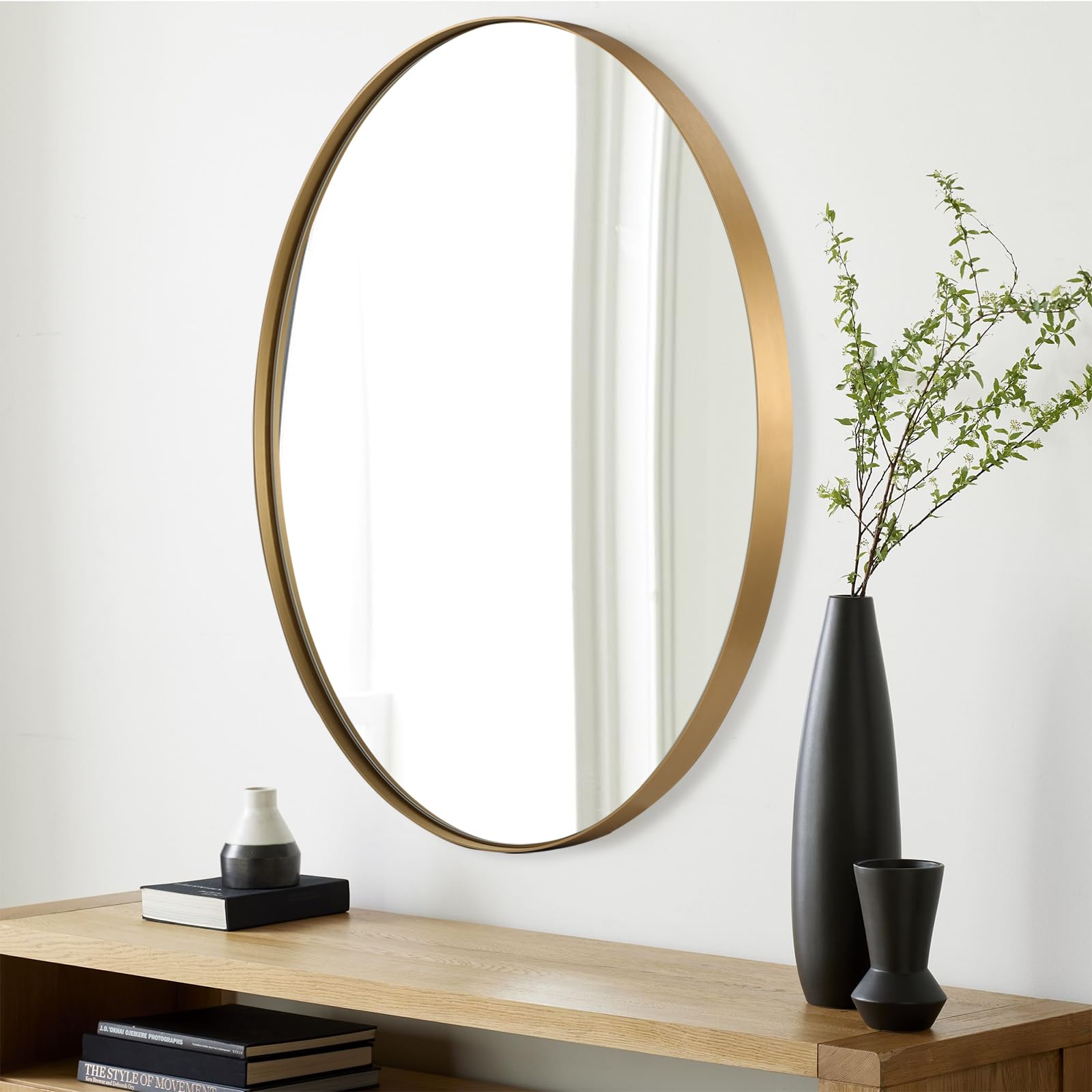 JENBELY 22x30 Inch Gold Oval Bathroom Mirror - Elegant Vanity Mirror with Gold Metal Frame for Wall Mounting | Perfect for Bathroom, Living Room, Entryway & Vanity Decor | Adds Luxury to Your Home Interior Design