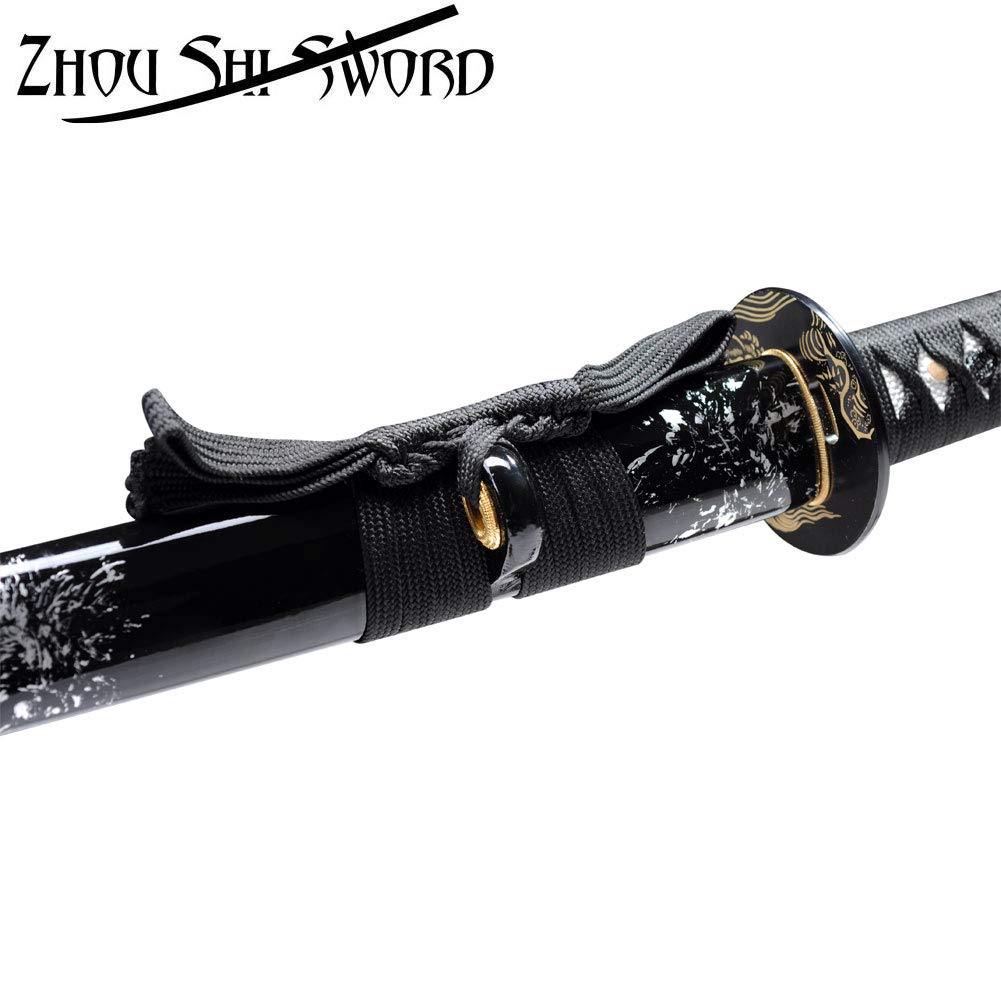 Authentic Japanese Samurai Katana Sword - Handmade 1095 High Carbon Steel, Heat Tempered Full Tang Blade with Sharp Tsuba - Perfect for Martial Arts Training, Cosplay & Collectors