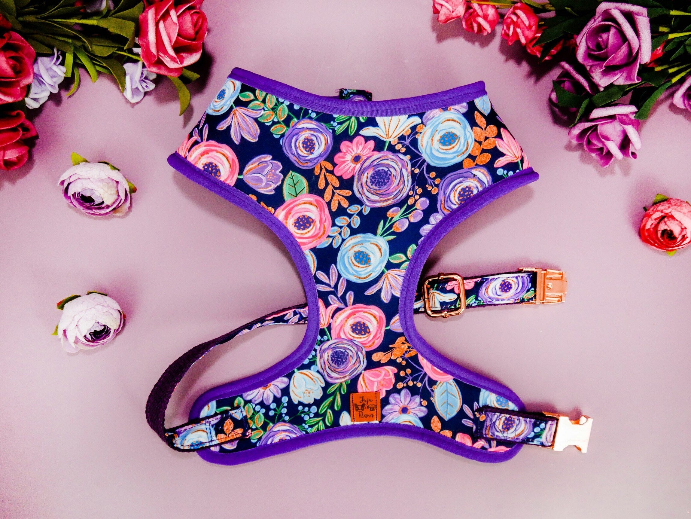 Purple Glitter Rose Dog Harness - Adjustable Pet Vest for Small Medium Large Dogs - Perfect for Walking, Training & Outdoor Adventures