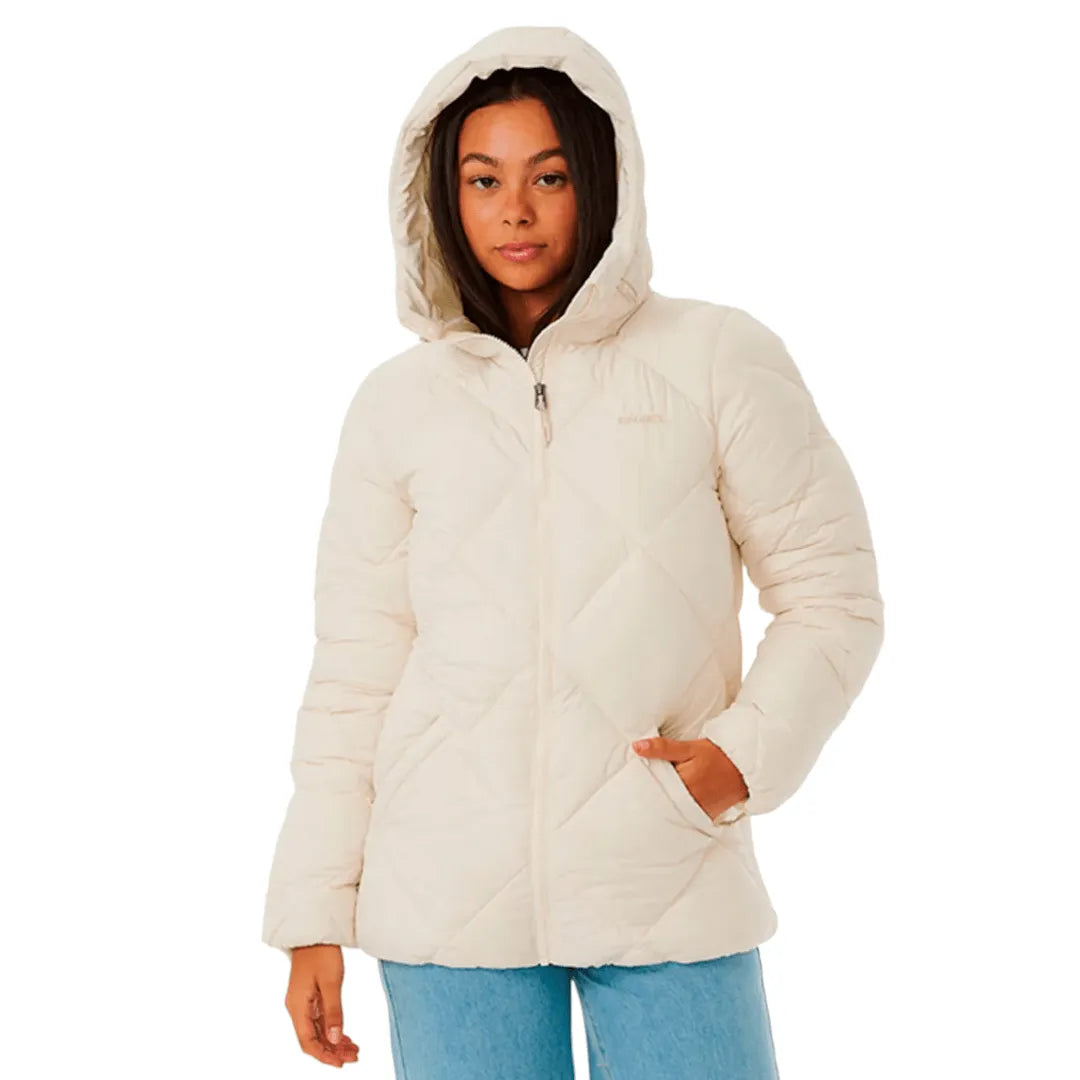 Rip Curl Women's Shorebreak Puffer Jacket - Warm Winter Coat, Water-Resistant & Lightweight for Outdoor Activities, Hiking & Snow Sports | White