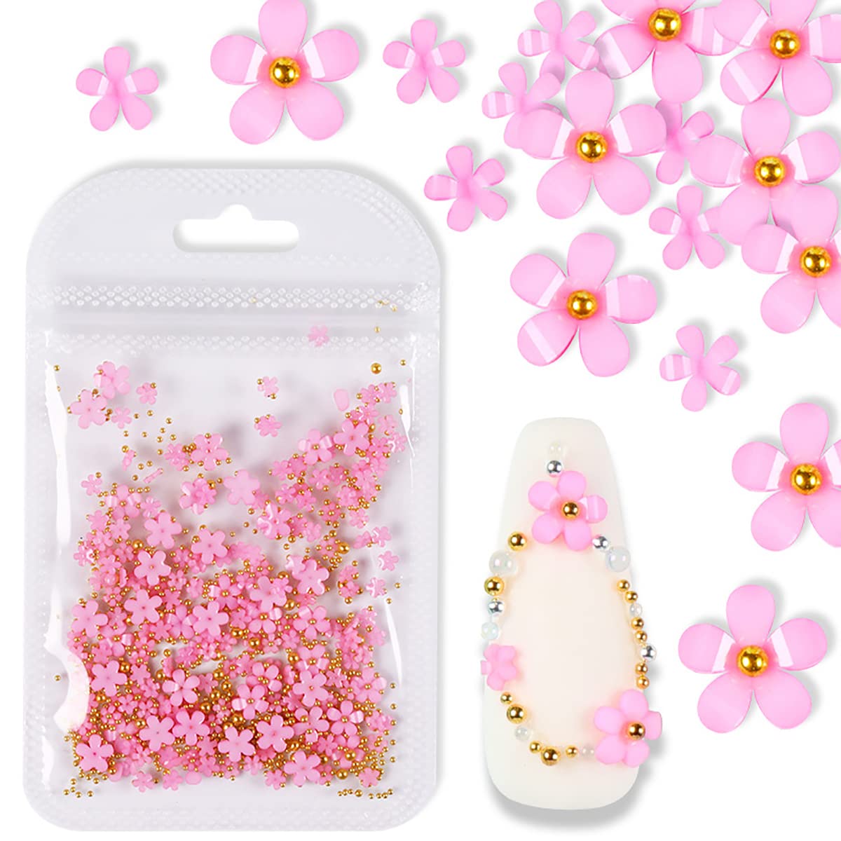 Premium Nail Charms for Acrylic Nails - DIY Nail Art Decorations Kit with Resin Camellia, Mermaid & Steel Ball Designs (3 Bags) - Perfect for Salon, Home Manicures & Party Nail Art