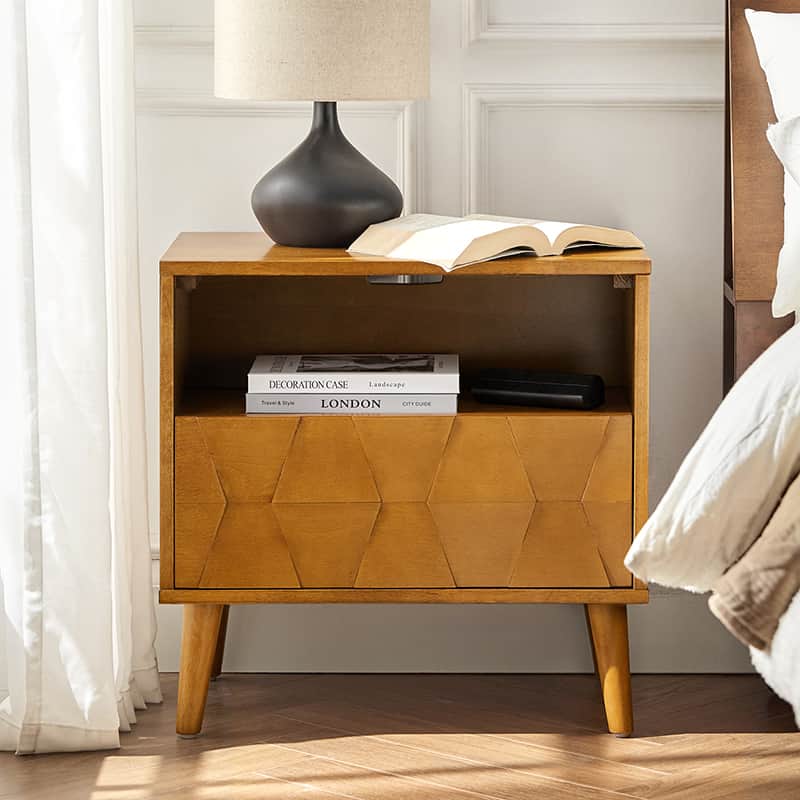 Rosalba Modern Open Shelf Nightstand with Cable Management & Hidden Drawer - Bedside Table for Bedroom, Living Room, Office - Optional Types Available