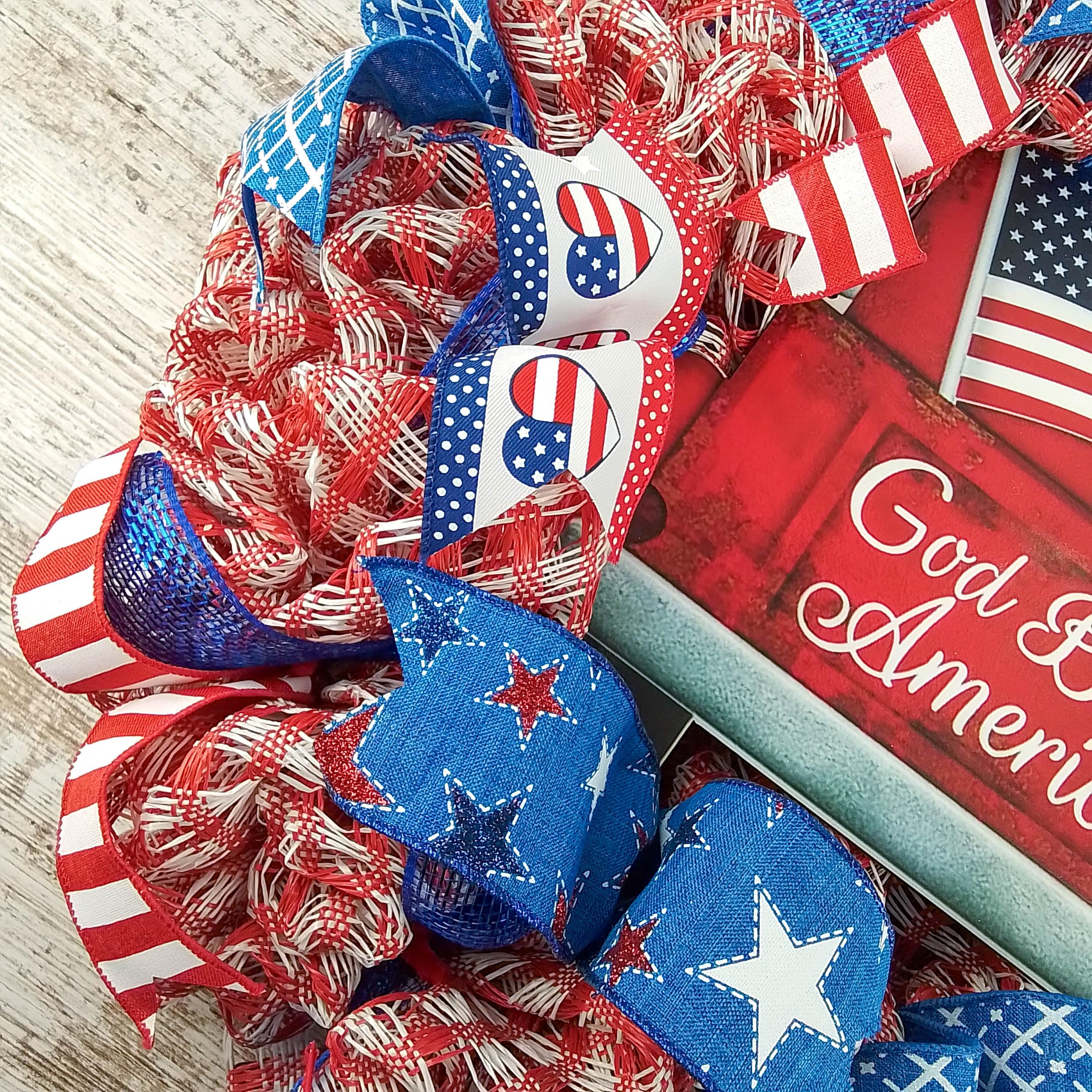 Patriotic Wreath with American Flag - Independence Day & Memorial Day Decor for Front Door, Wall, Home - Perfect for 4th of July, Veterans Day, and Patriotic Holidays