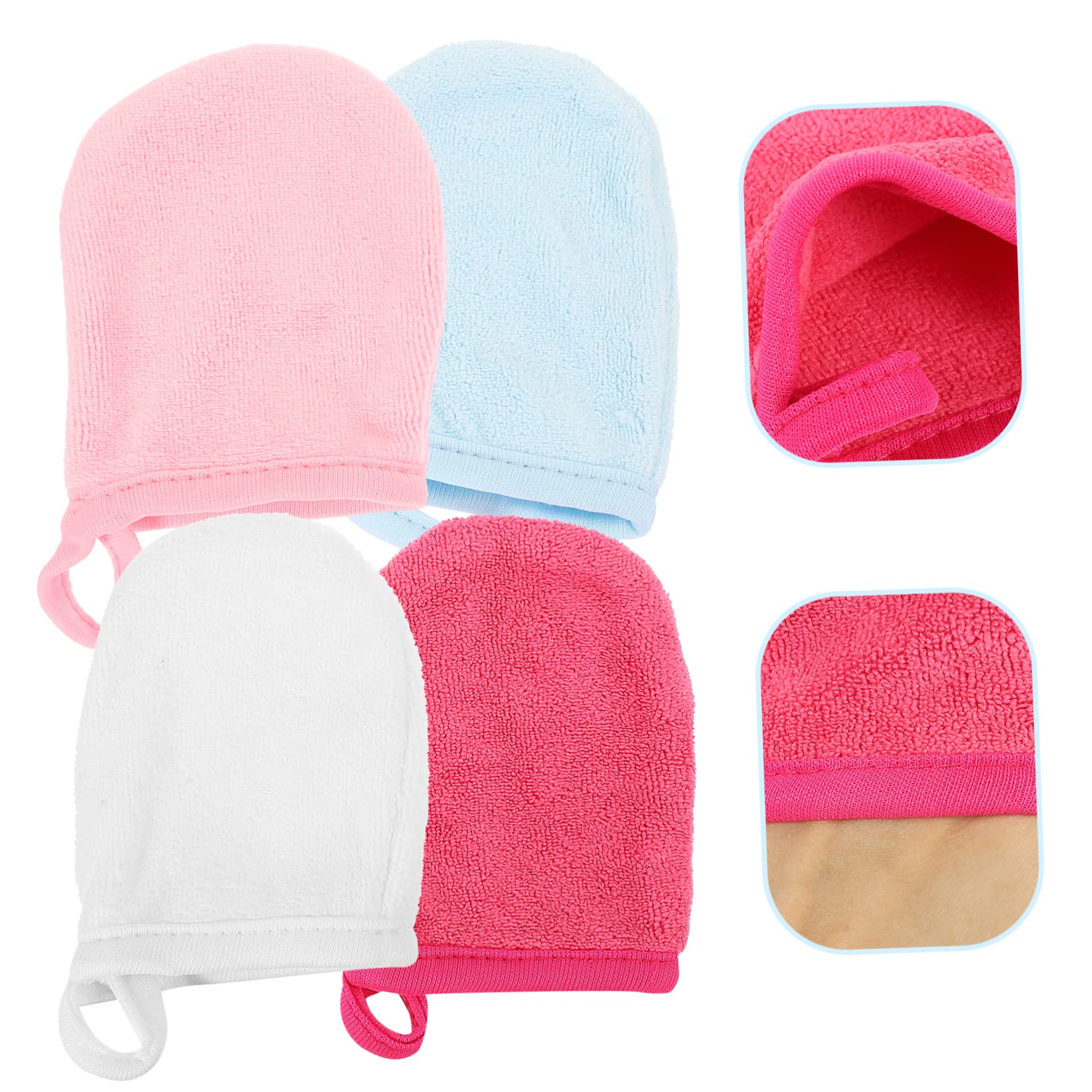 Baluue Makeup Cleaning Gloves Set - 4pcs Soft Fiber Face & Body Cleansing Mitts, Gentle Makeup Remover Towels for Daily Skincare Routine | Perfect for Spa, Travel & Sensitive Skin Care