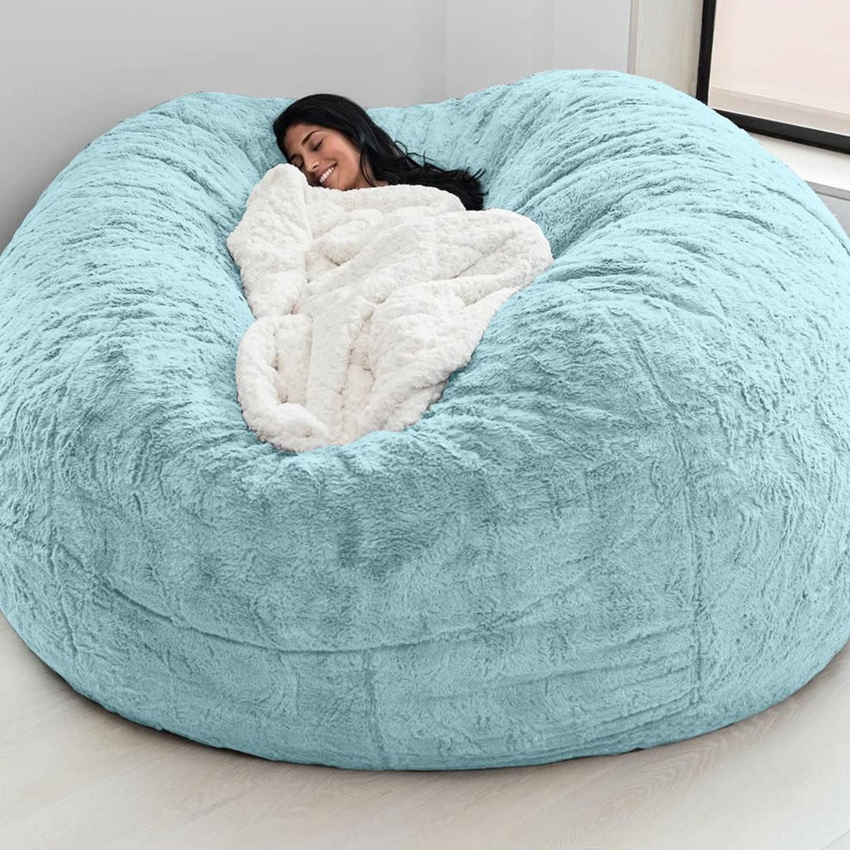 6ft Giant Bean Bag Chair Cover - Soft, Washable Microfiber Bean Bag for Adults (No Filler) - Big Bean Bag Bed in Sky Blue - Perfect for Living Room, Bedroom & Game Room Relaxation