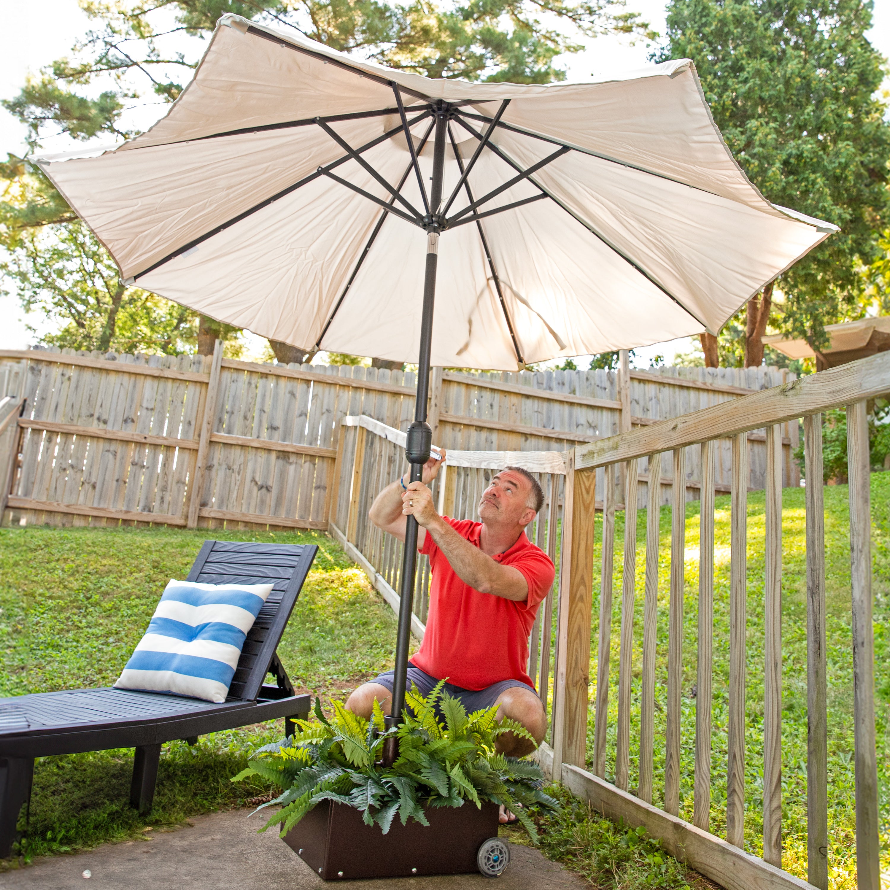Heavy Duty Patio Umbrella Stand with Wheels & Planter - Outdoor Garden Decor for Poolside, Deck, Backyard, and Patio Use