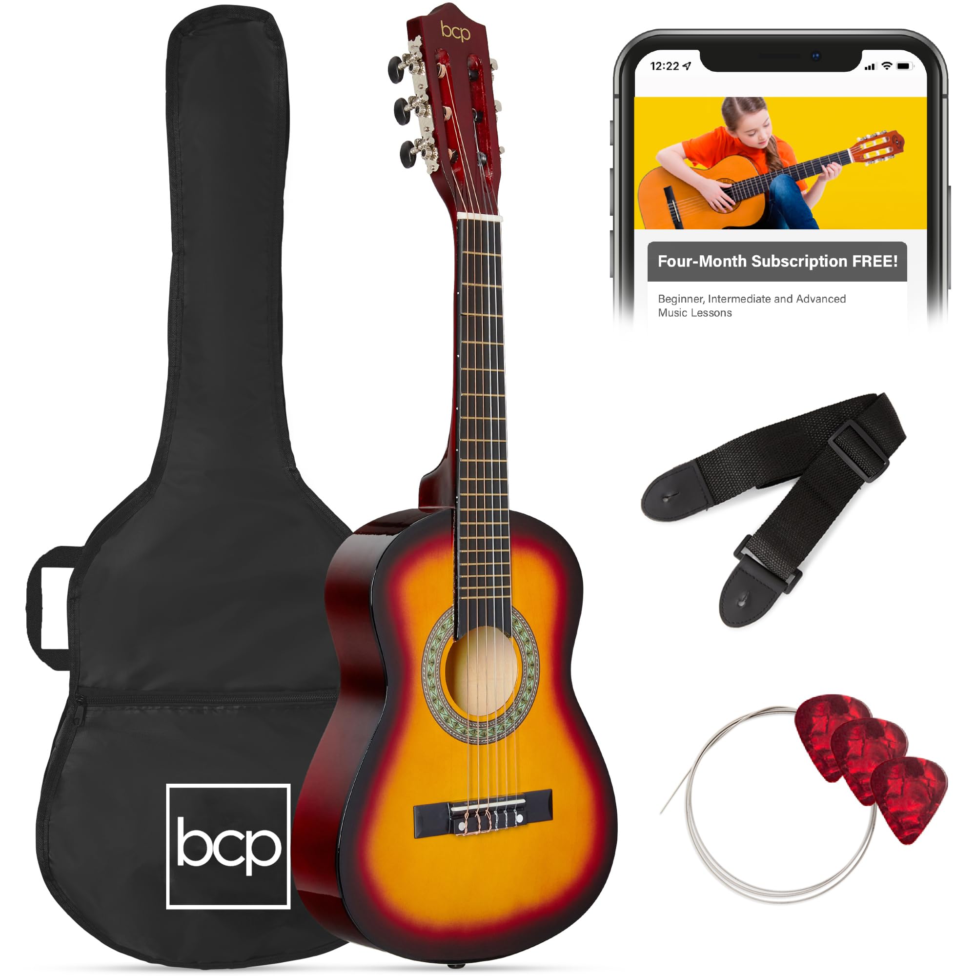 Best Choice Products 30in Kids Acoustic Guitar Beginner Starter Kit with Strap, Case, Extra Strings & Rosette Inlay - Sunburst | Perfect for Kids Music Lessons, Birthday Gifts & Home Practice