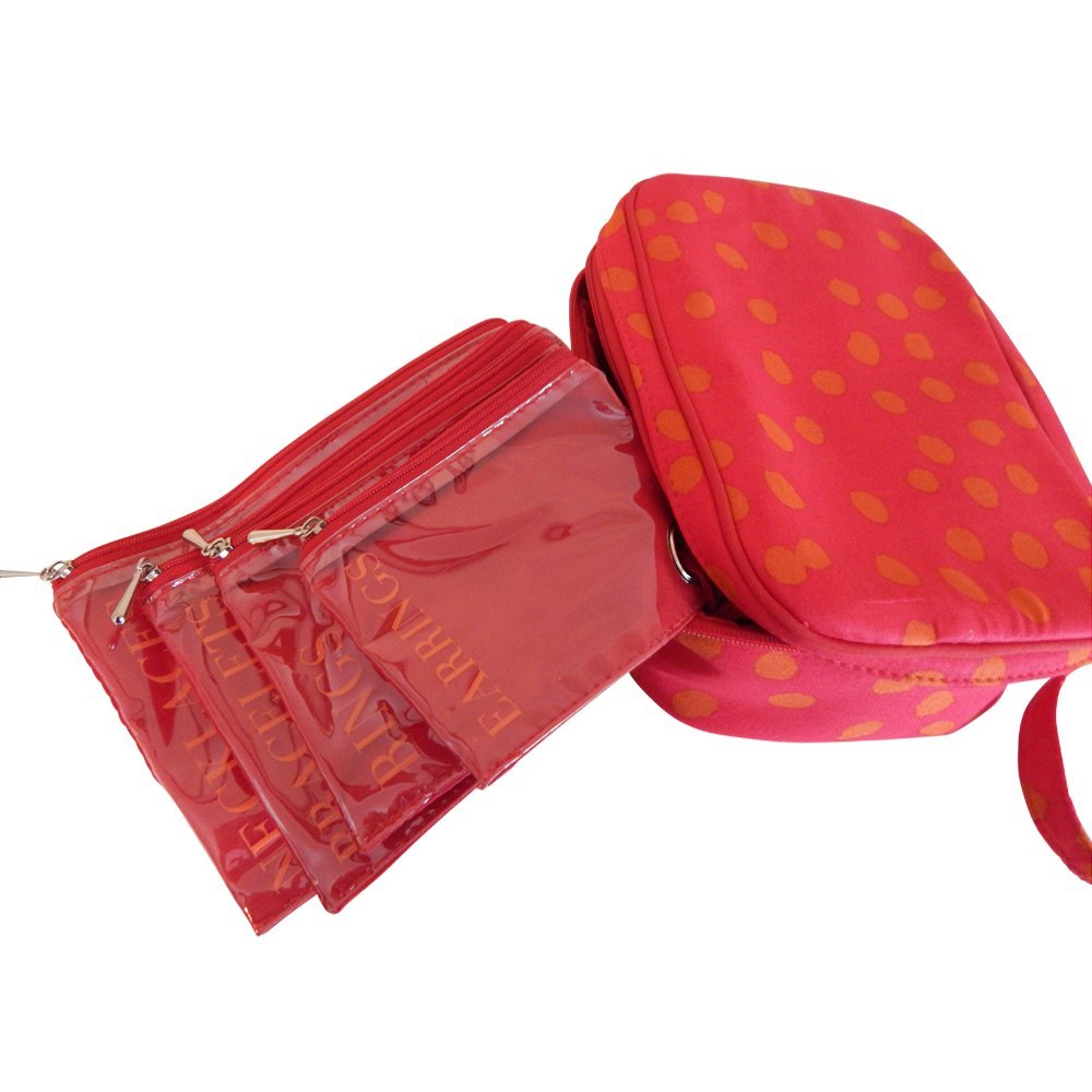 Beaute Bags Cosmetic Travel Organizer - Waterproof Makeup & Toiletry Case for Women (Red & Orange) - Perfect for Air Travel, Gym, Beach & Daily Essentials Storage