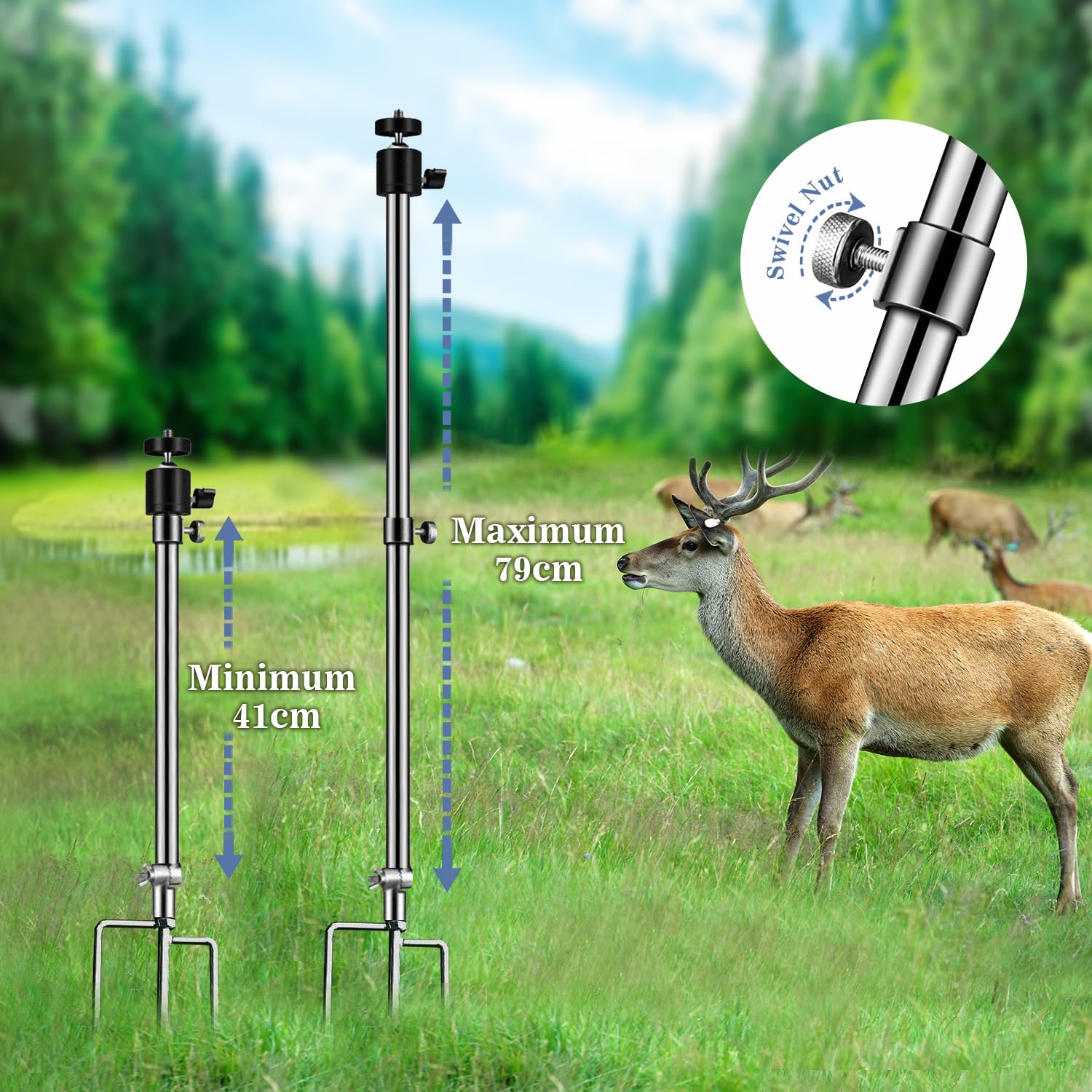 1 Pack Heavy Duty Foldable Stainless Steel Trail Camera Stand - 360° Adjustable Universal 1/4''-20 Thread Bracket for Game Cameras, Deer Cam Accessories - Perfect for Wildlife Monitoring, Hunting & Outdoor Security Surveillance