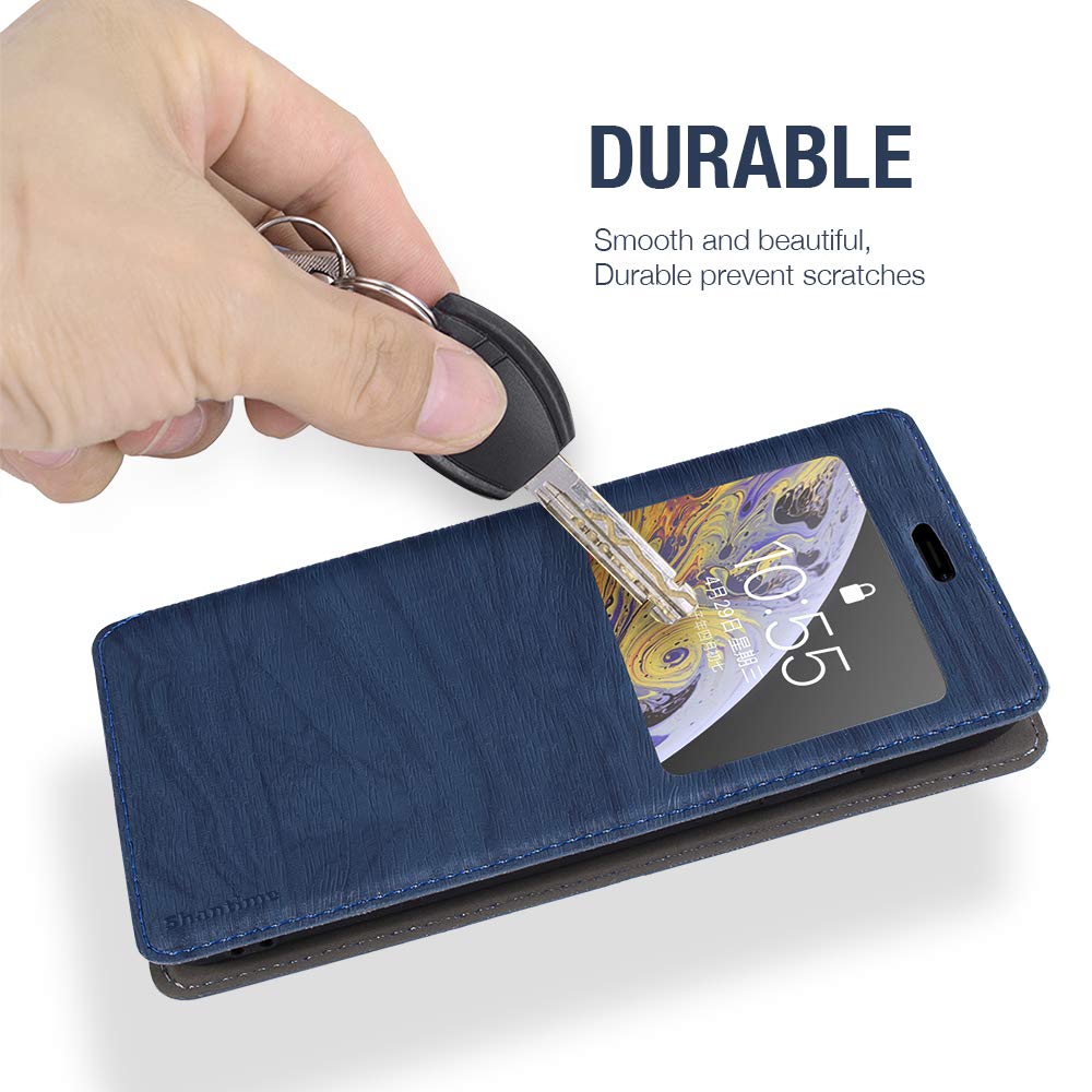 Premium Wood Grain Leather Magnetic Flip Cover Case for Vodafone Smart N12 - Card Holder & Window Feature - Perfect for Business & Travel Protection