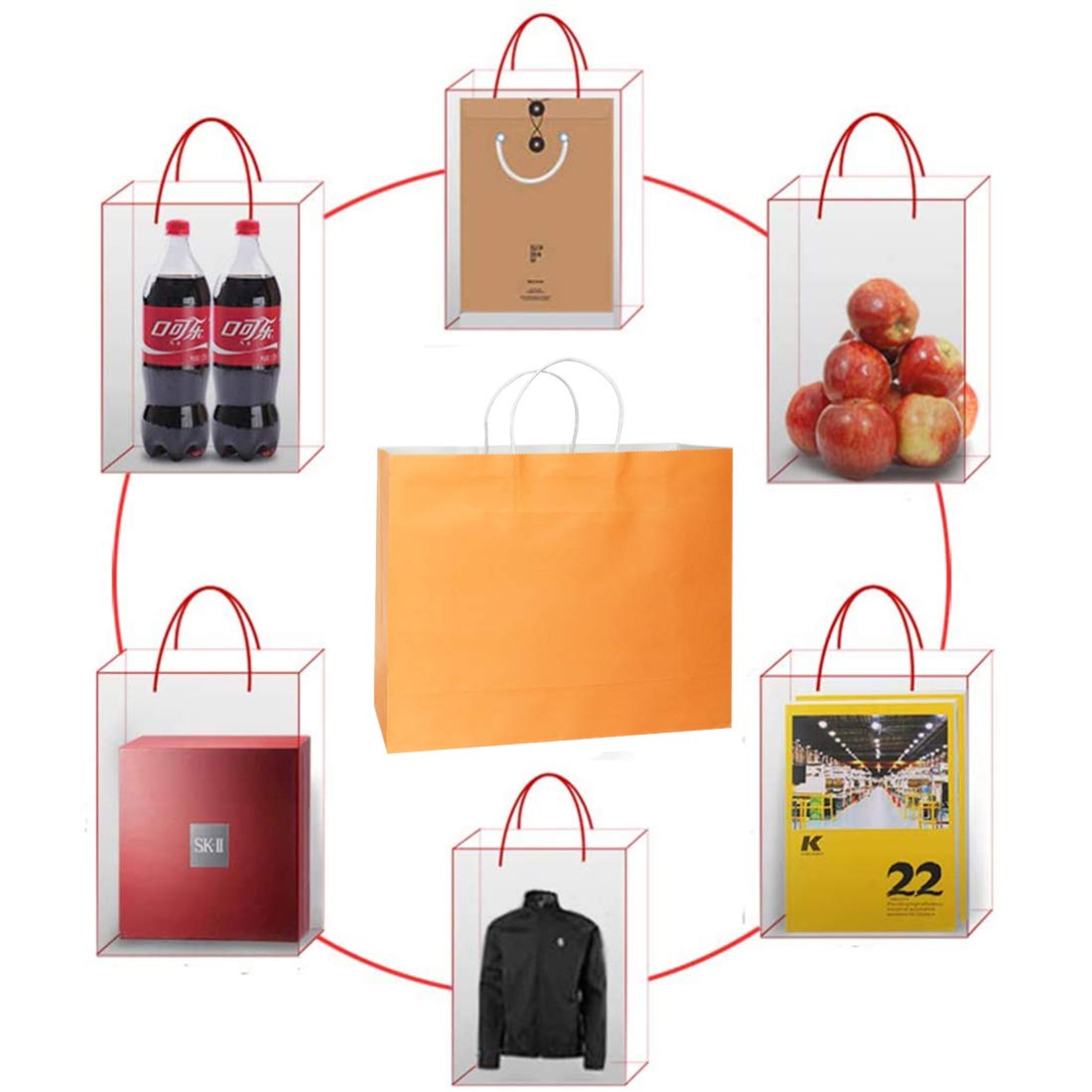 AZOWA Large Kraft Paper Gift Bags with Handles - 12.5 x 4.7 x 10.2 Inches, Orange, 12 Pack - Perfect for Birthday Parties, Weddings & Holiday Gift Wrapping