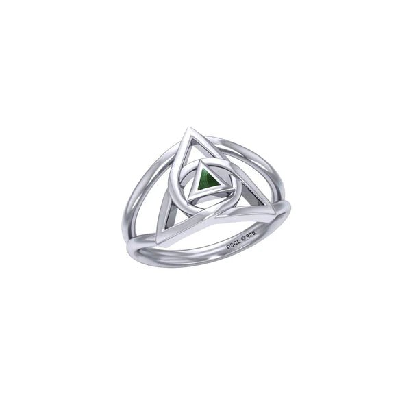 Trinity Knot Sterling Silver AA Recovery Ring with Inlaid Stone - Handmade Custom Jewelry for Sobriety & 12-Step Programs - Perfect for Gifts, Anniversaries and Addiction Recovery Support